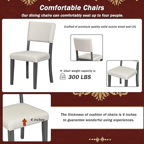 Miniatura 4 de Harper & Bright Designs Juego de mesa de comedor redonda de 5 piezas con patas de mesa curvadas estilo caballete y 4 sillas tapizadas, juego de mesa