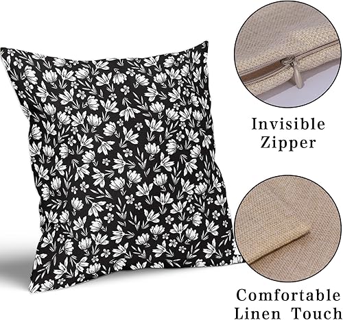 Miniatura 3 de Juego de 2 fundas de almohada florales en blanco y negro de 20 x 20 pulgadas con estampado de bloques de flores vintage, margaritas de algodón y