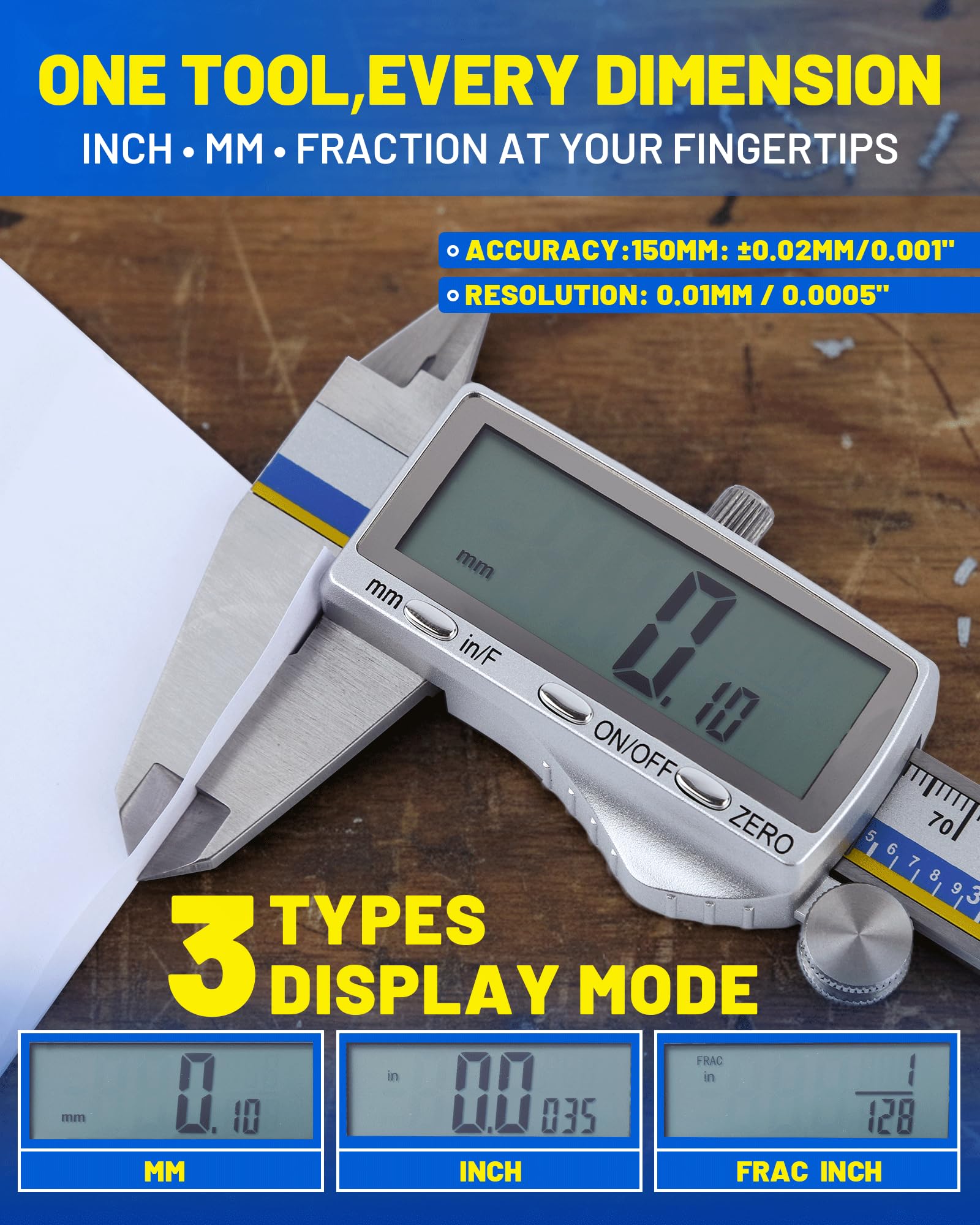 Digital Caliper - 6" Stainless Steel with USB-C Charging -3