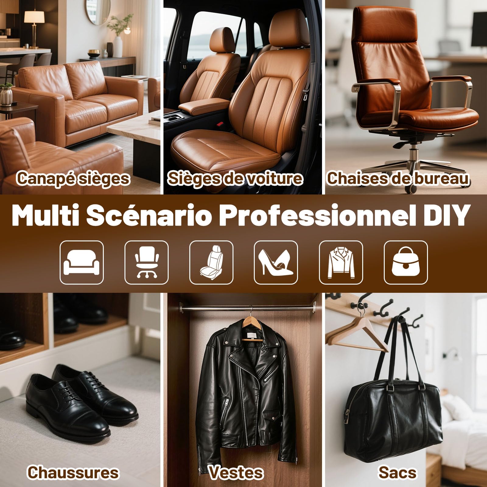 Endhokn Kit de Réparation Cuir, 5 Couleurs Reparation Siege Cuir, Sièges de Voiture Canapés, Réparer Les Égratignures, Coupures, Déchirures, Trous, Fissures Couleur Assortie et Facile à Utiliser