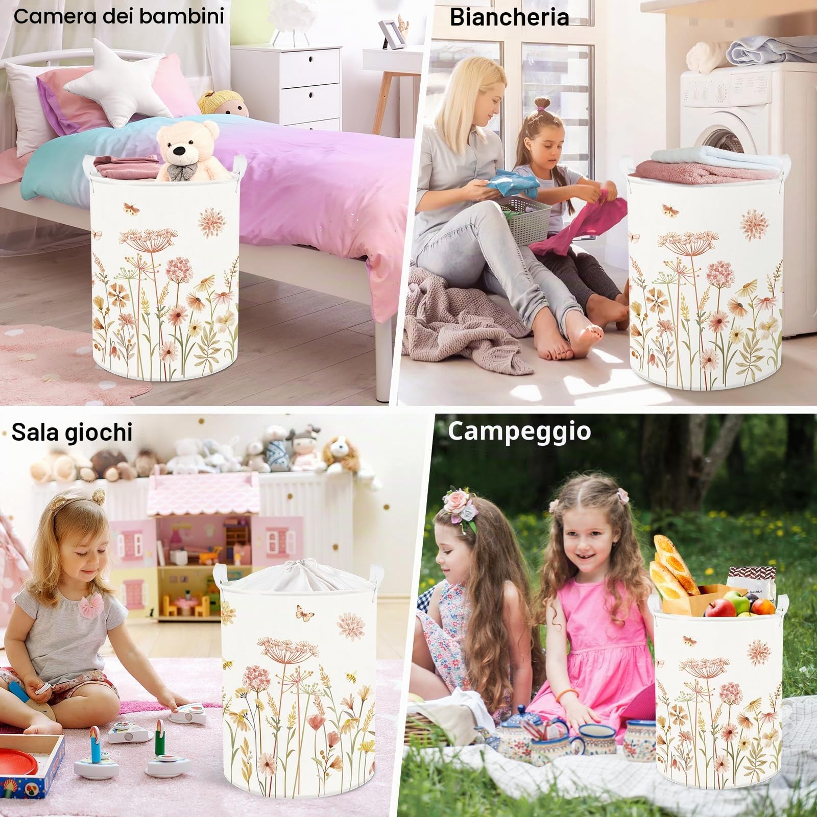 Clastyle Ceste Biancheria Donne Ragazze Fiore Cestino Giocattoli Vestiti Impermeabile per Bambini Cestino Portaoggetti per Bagno Cameretta Bucato, Bohémien, 40x50 cm