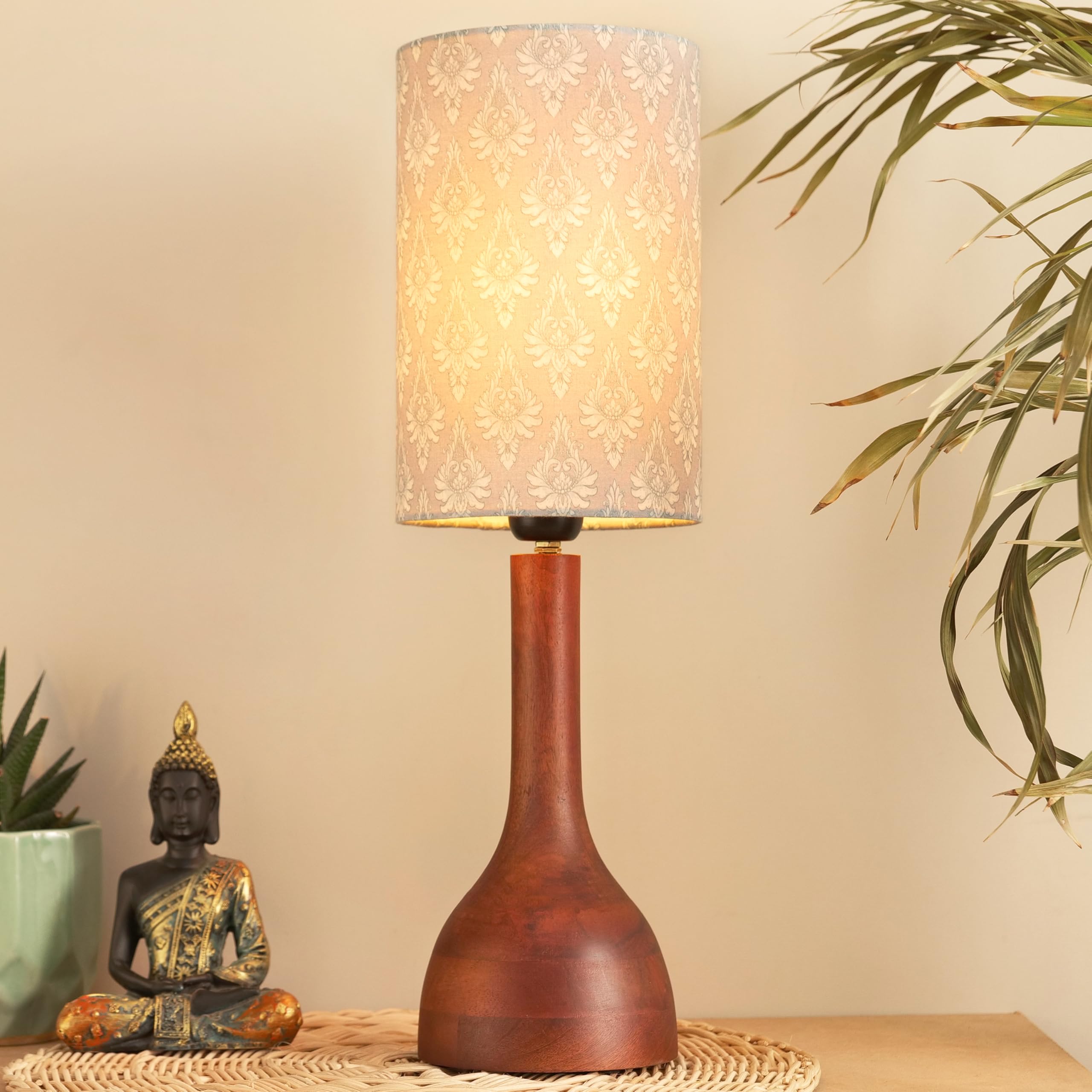 Decazone Mango Wood Table Lamp Shade 9x5 Inches - Handcrafted Natural Wooden Light Cover for Home Décor, Eco-Friendly & Stylish Lighting with Contemporary Linen Shade-image-38