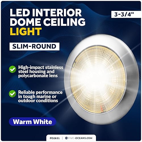 Miniatura 2 de Five Oceans FO2631 - Lámpara de techo LED tipo domo, 3-34 pulgadas, redonda, blanca cálida, 12 V, impermeable IP65, luces interiores para caravanas,