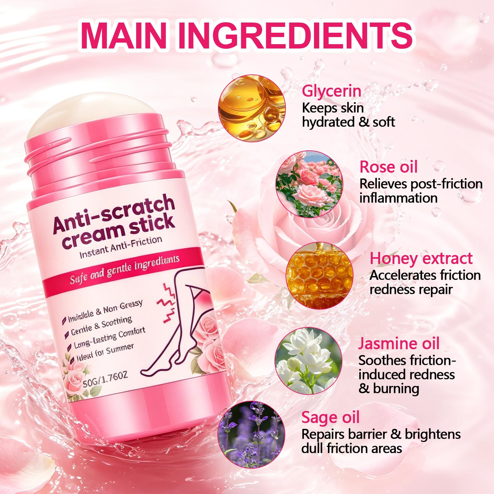 50g Stick Anti Frottement Cuisse, Anti Friction Stick, Crème Anti-friction pour Cuisses, ProtèGe Contre Le Frottement Des Cuisses, ImperméAble, Pour Les Sportifs Et Les Coureurs