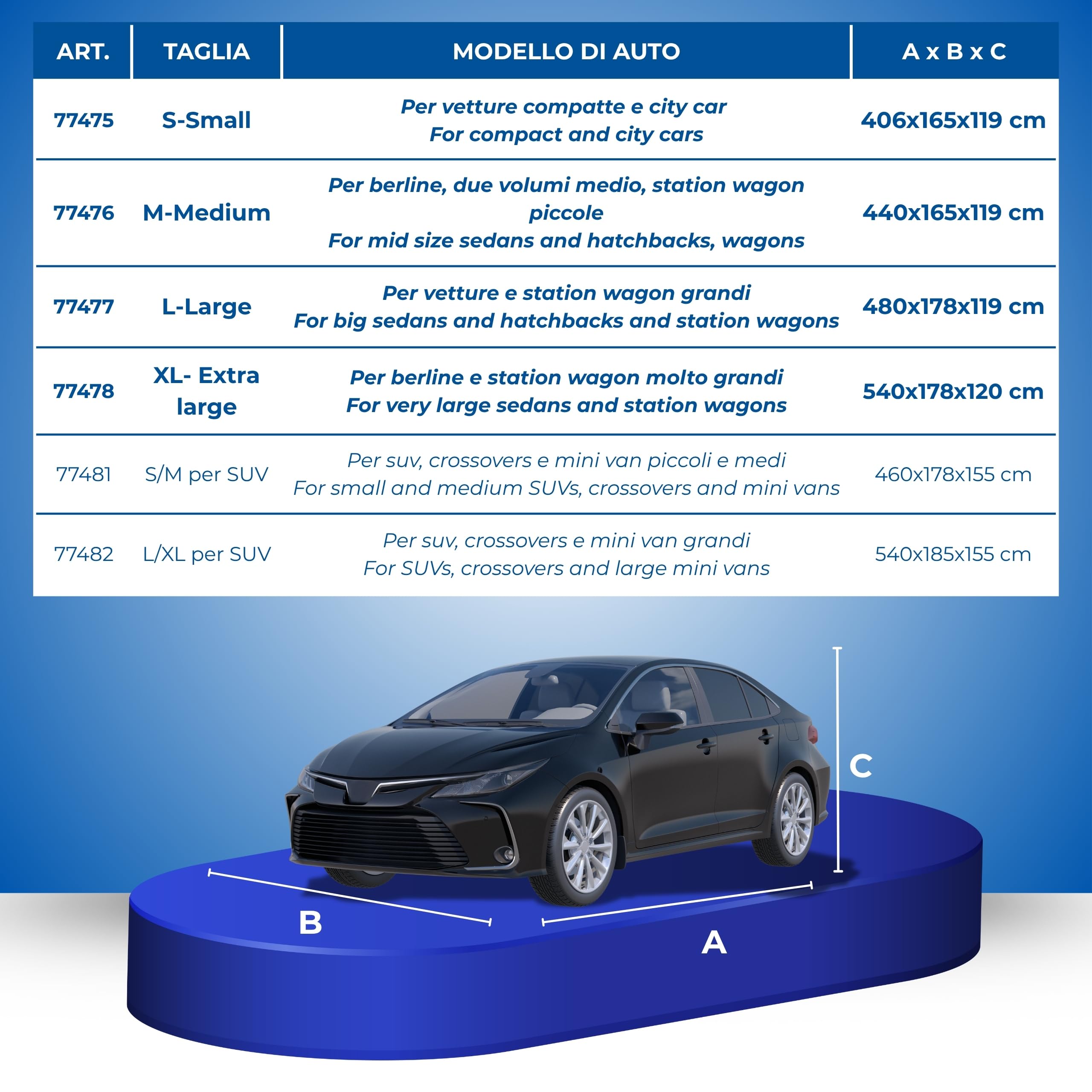 Goodyear Telo Antigrandine Auto Taglia M, Imbottitura 6mm Alta Protezione, Copriauto Esterno Impermeabile e Antigraffio, Tessuto Anti-UV, Cinghie Antivento, 440x165x119 cm, 4 Stagioni, Grigio/Nero