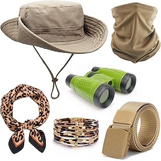 Safari Costume Outfit for Women Sun Bucket Hat Leopard Scarf Tactical Belt Binoculars Safari