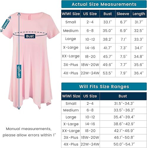 Miniatura 6 de WiWi Soft Sleep Shirts for Women Viscose from Bamboo Night Shirt Tunic Tops Nightgowns Short Sleeve Leggings S-4X