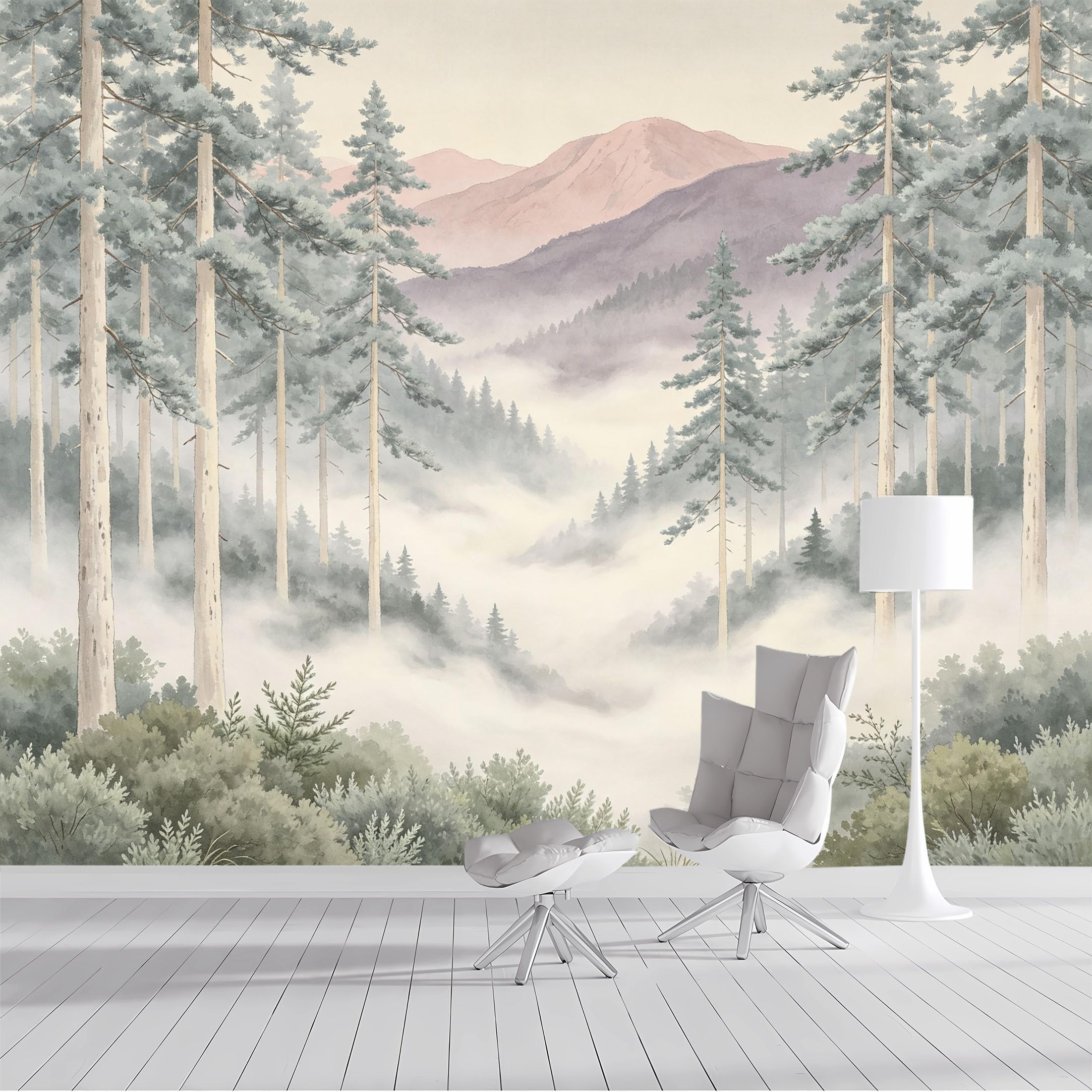 Yzpallescene Bh260711002 Custom Size Wall Mural Pine Forest Mountain Landscape Selfadhesive Wall Fabric Removable Peel And Stick Wallpaper Wall Decor For Living Room Bedroom Bathroom