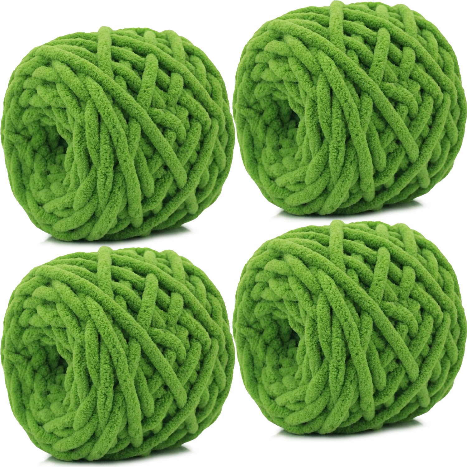 Xtrillogen Chunky Chenille Yarn 4 x 100g Balls,Soft Fluffy Multicolor Plush Wool for Crochet & Knitting Soft Thick Chunky Yarn Crochet Yarn for Blankets,Hats,Cushions (Autumn Green)