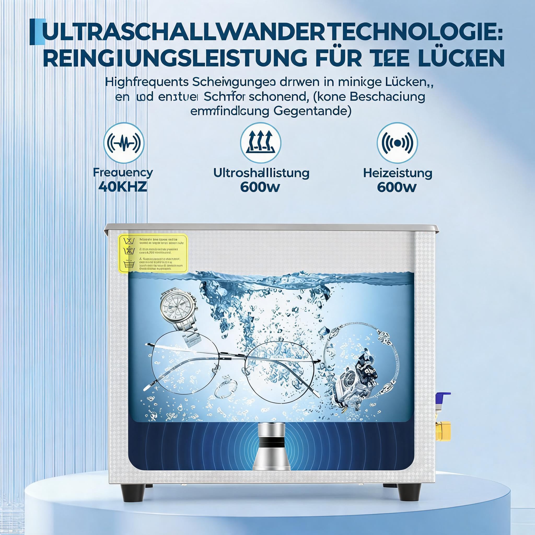 Ultraschallreiniger 30L mit Heizung & Timer, Profi Ultraschallbad Industrie | 40kHz Frequenz; Ablaufhahn; SUS304 Edelstahl; Entgasungsfunktion; Ideal für Klinik & Vergaser