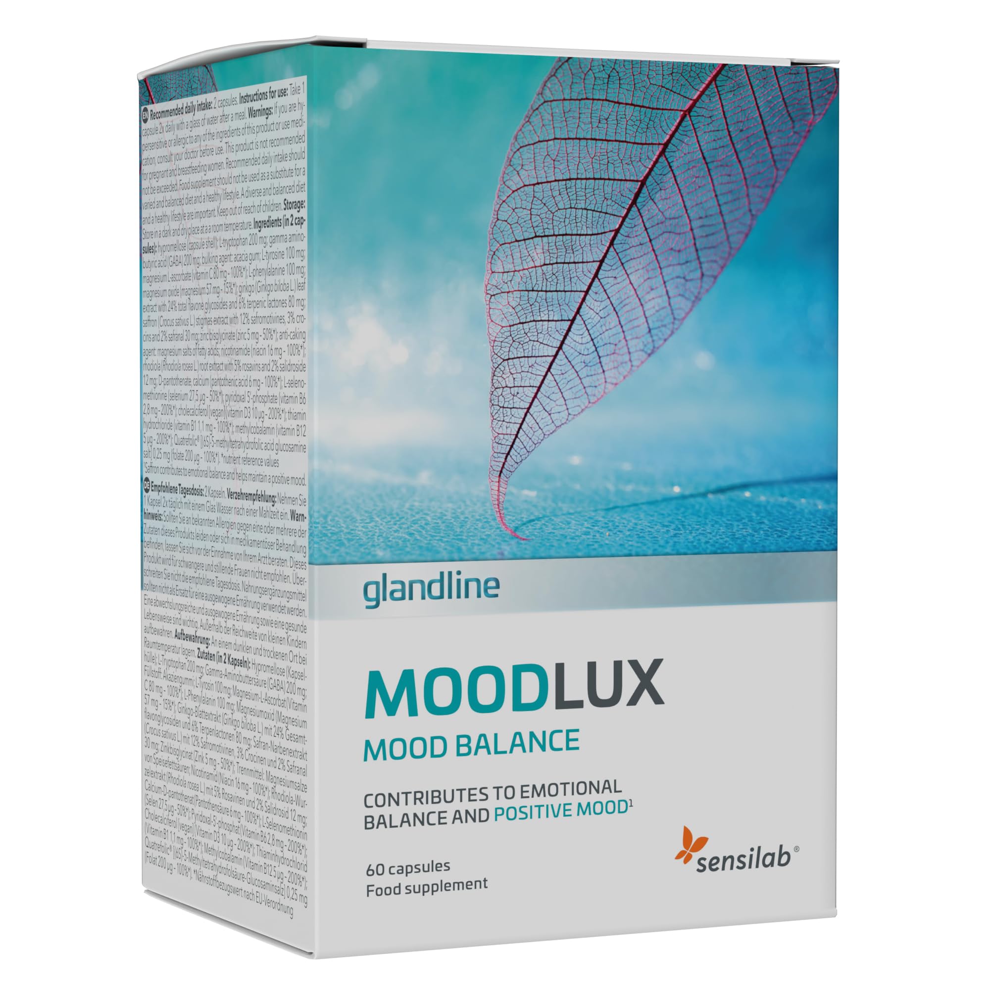 Integratore per l’Umore con Zafferano, Rodiola, Ginkgo, L-Tirosina, Magnesio e Selenio – 60 Capsule – MoodLux – Sensilab