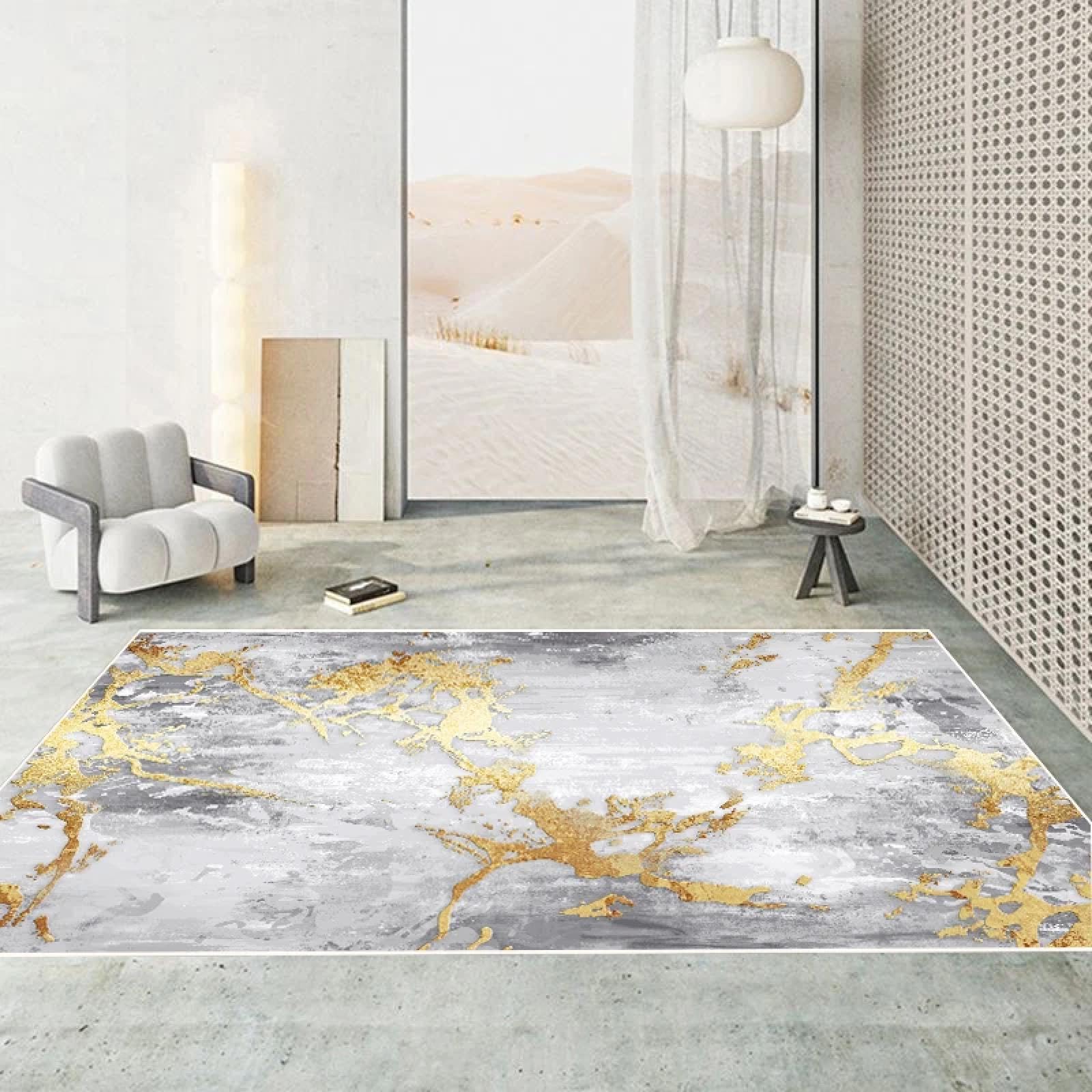 Tapis de style abstrait sous le canape du salon pour une decoration de maison chaleureuse