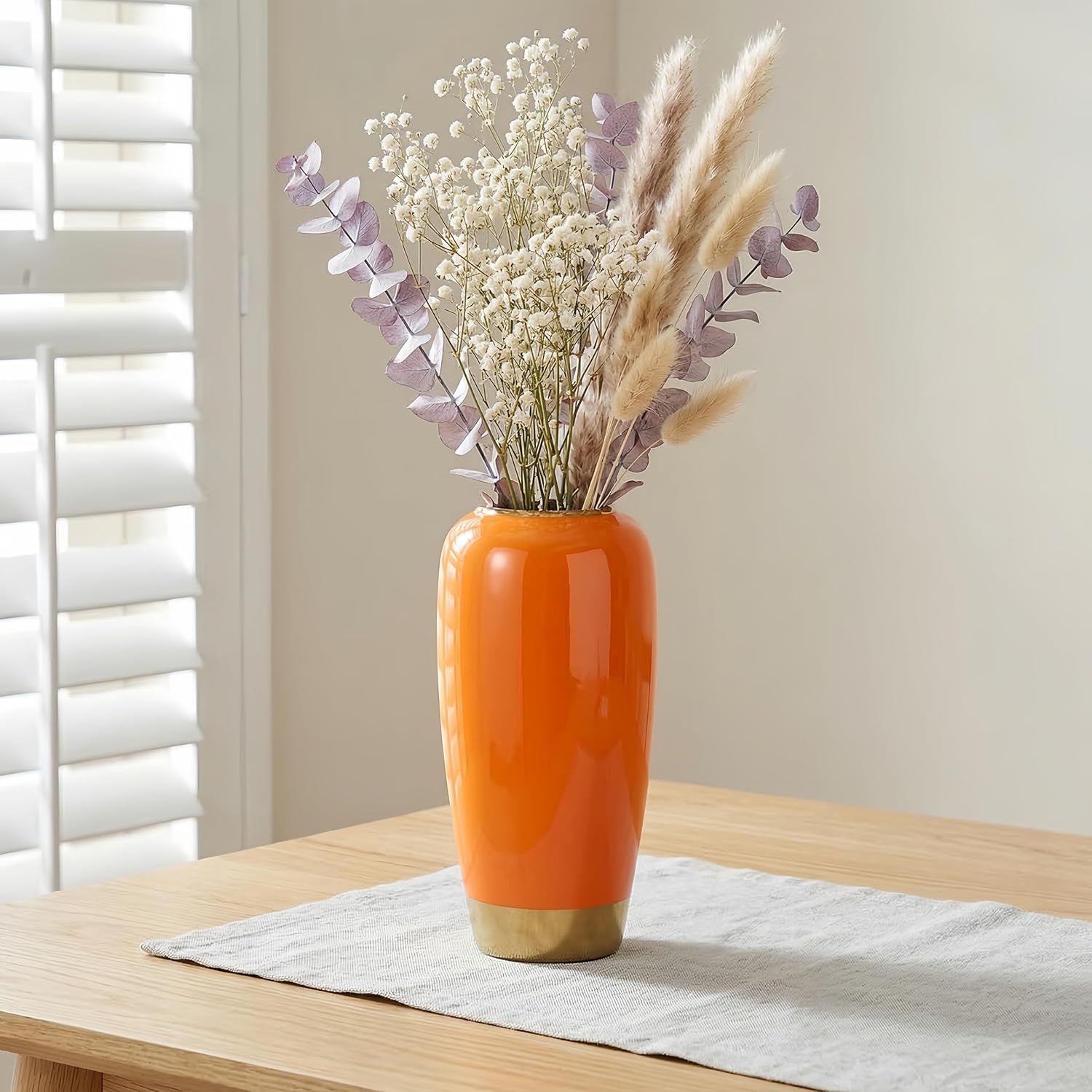 Orange Ceramic Vase,11.8 Inch Large Rustic Vases,Modern Decorative Vase,Terracotta Vase for Living Room Entrance Table Centerpiece,Kitchen,Bedroom,Wedding,Minimalist Home Decor