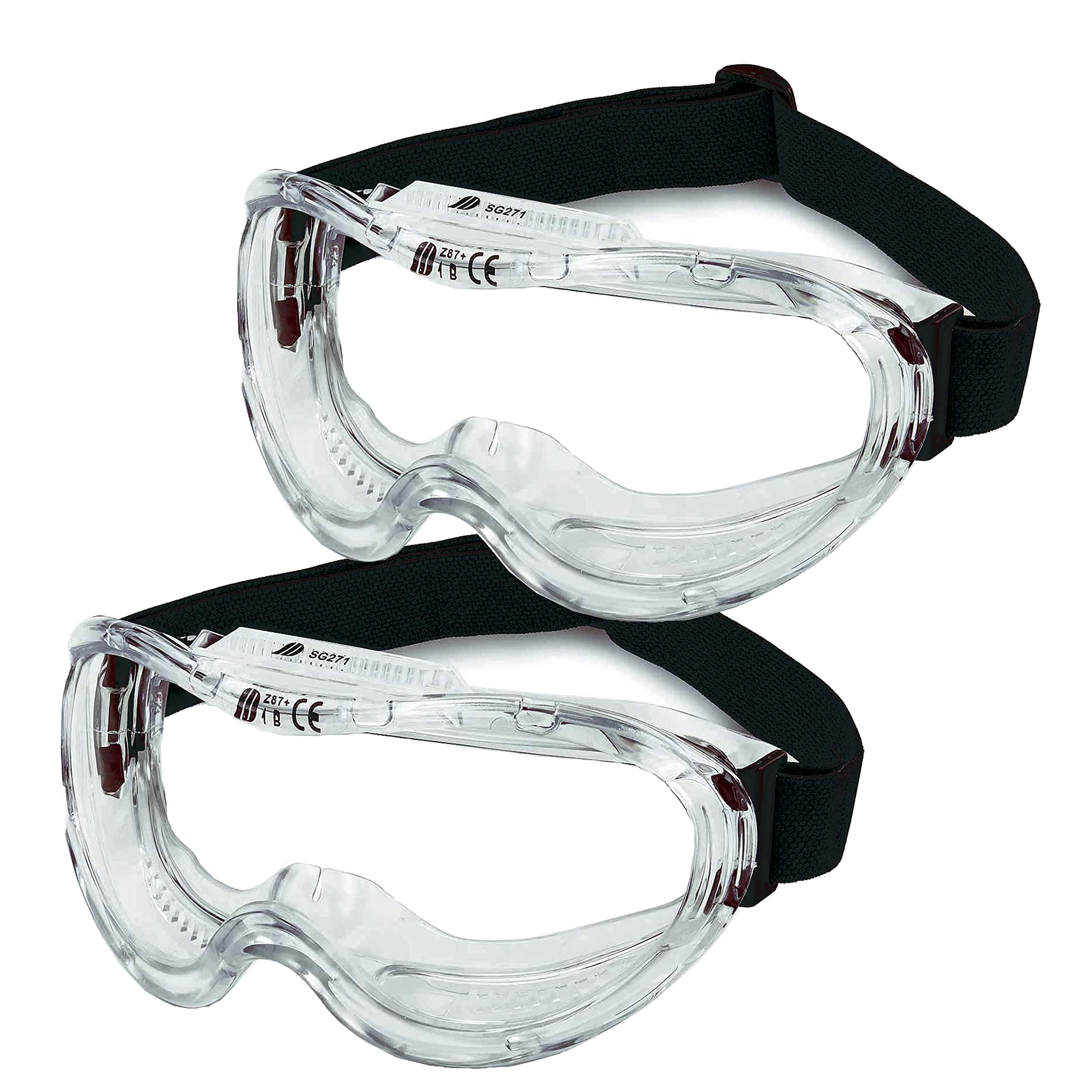 NEIKO Pro 53875B Clear Protective Lab Safety Goggles 2 pack, Chemistry, Scientific, Construction Goggles, Contractor Work, Woodworking, Anti-Fog and Splash, Includes Indirect Vent and for Men & Women