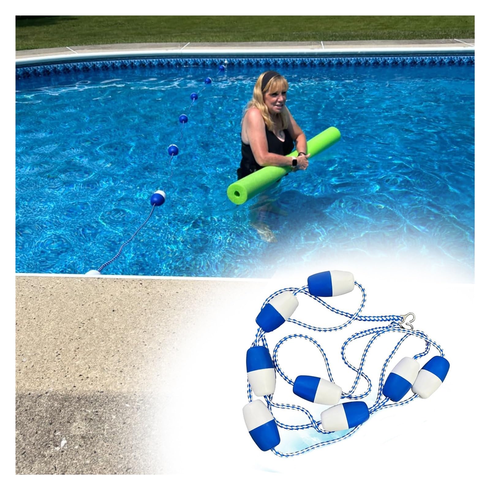 42feet 30 Feet 18 Ft 25ft Long Swimming Pool Safety Float Line Divider Rope Pool Shallow End Rope, Pool Ropes to Divide Pool, Removable Swimming Pool Lane Dividers Float String(Length 40ft)