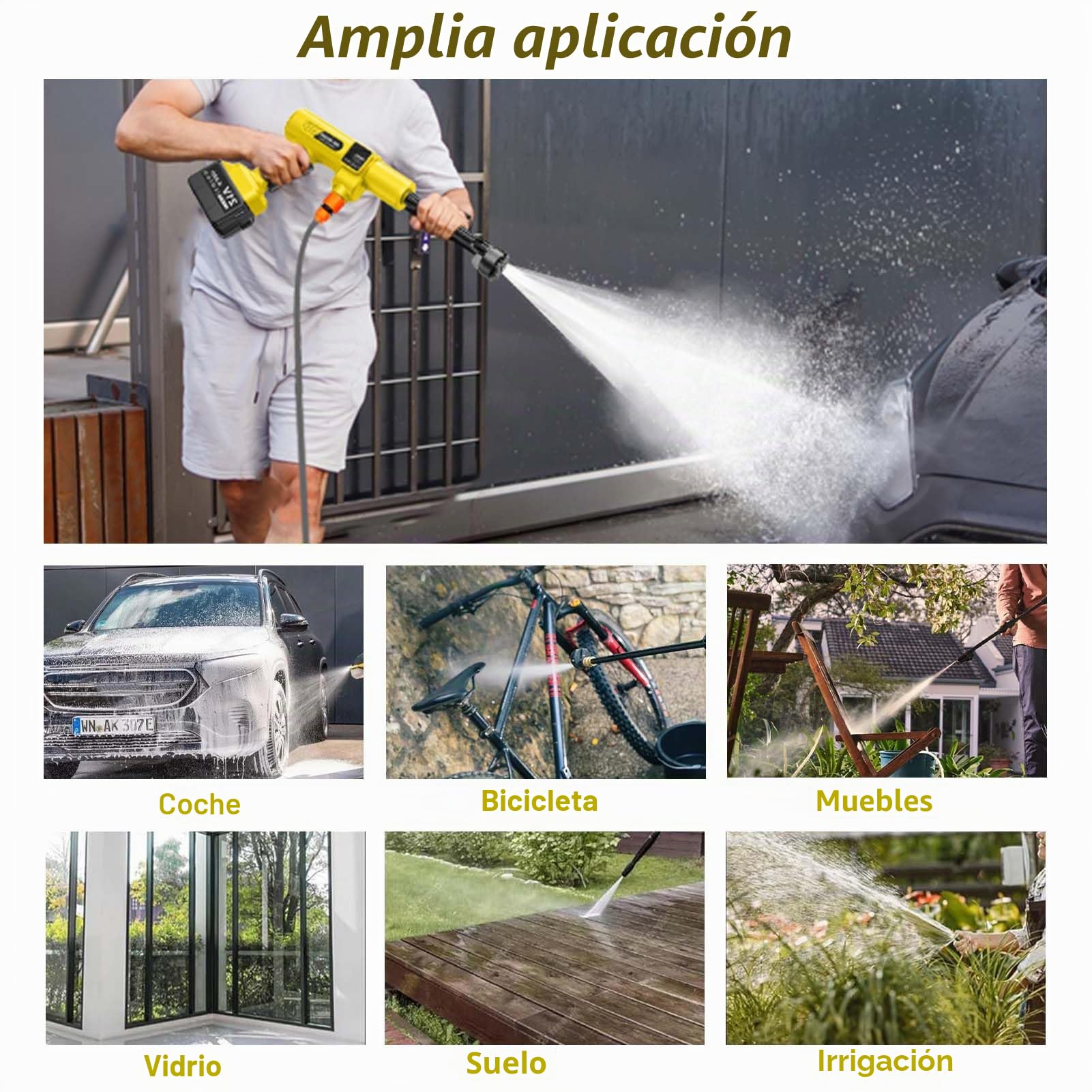 TOPALL Hidrolimpiadora Bateria Portatil,Press & Clean Pistola Lavado,Máximo 45Bar/652PSI,Pistola de Agua a Presión con Batería de 2 * 4.0Ah | Manguera de 8.5M | 6 en 1 Boquilla |Giratoria Boquilla