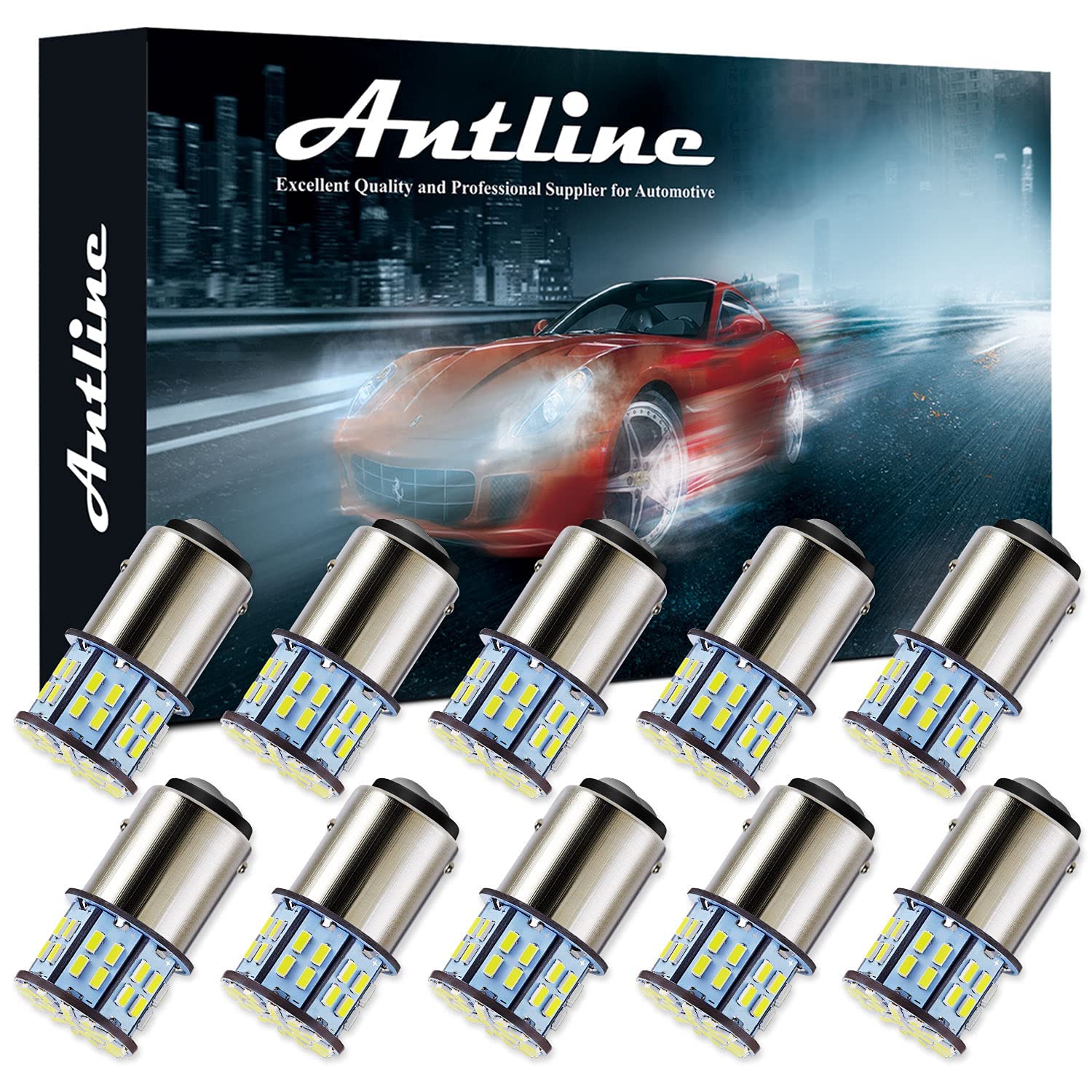 Antline 1157 BAY15D 7528 2057 2357 LED Bulbs White, Super Bright 3014 50-SMD LED Replacement for 12 Volt RV Camper Car Vehicle Trunk Backup Reverse Tail Brake Turn signal Lights (Pack of 10)