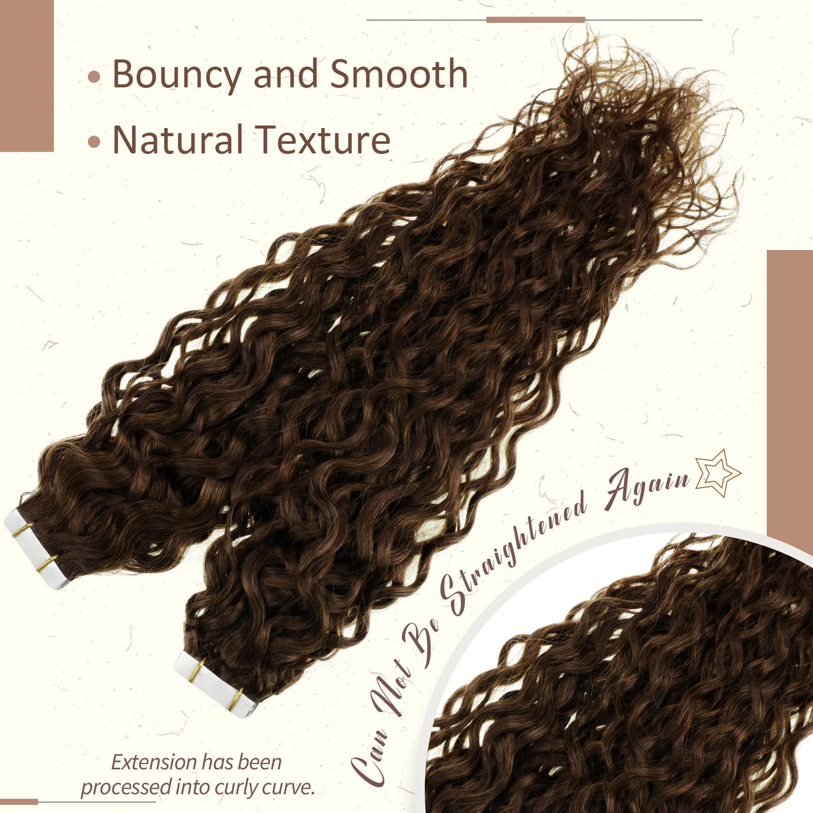 RUNATURE Curly Tape in Hair Extensions Human Hair Brown Tape Hair Extensions Human Hair Remy Curly Tape Hair 16 Inch 50 Gram #4 - Image 4
