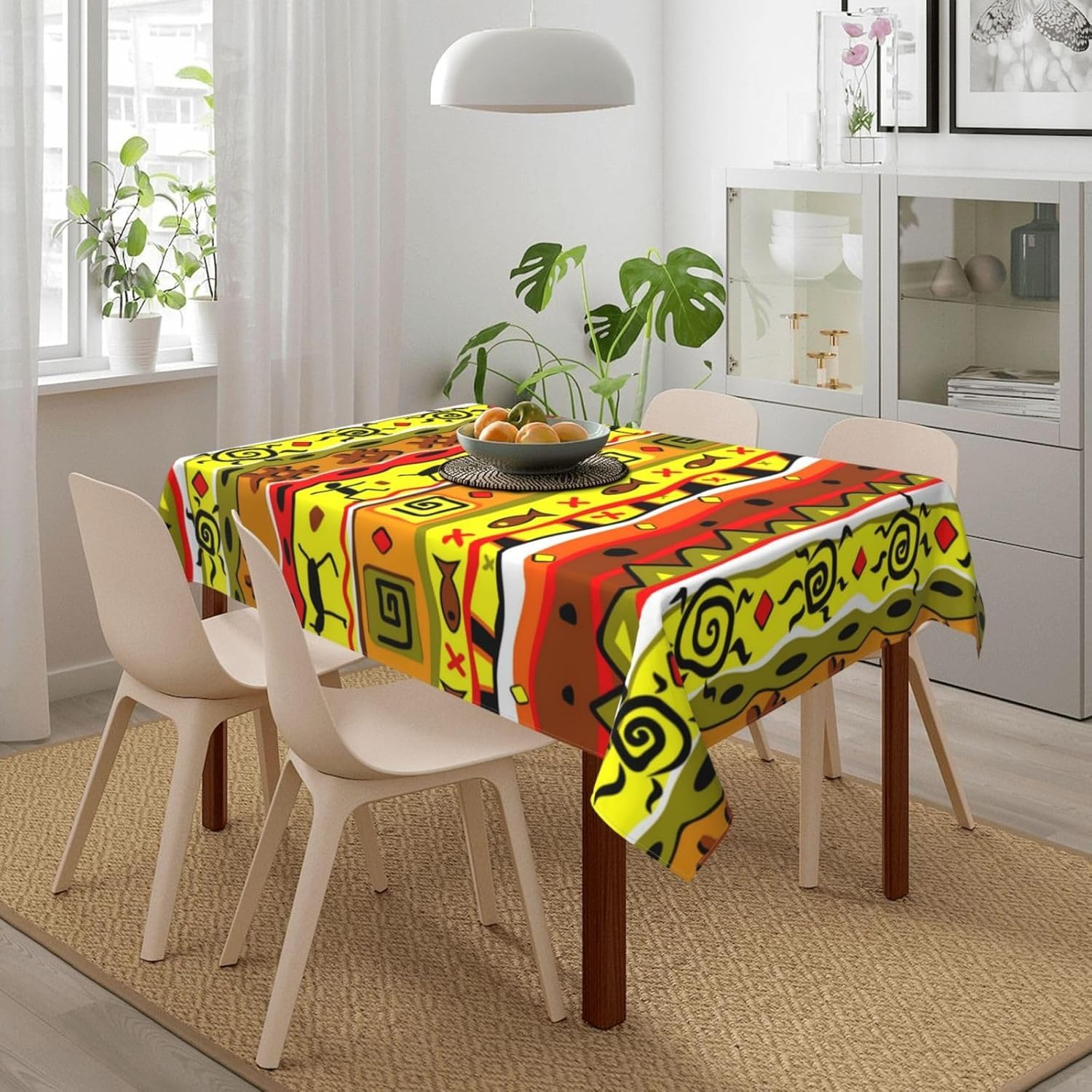 Tovaglia Antimacchia 300x140 cm Rettangolare Africa Tovaglie Impermeabile 3 Metri Copritavolo Poliestere Protezione Tavolo Tradizioni Tribali Africane, per Feste (12-14 Posti) a-5298