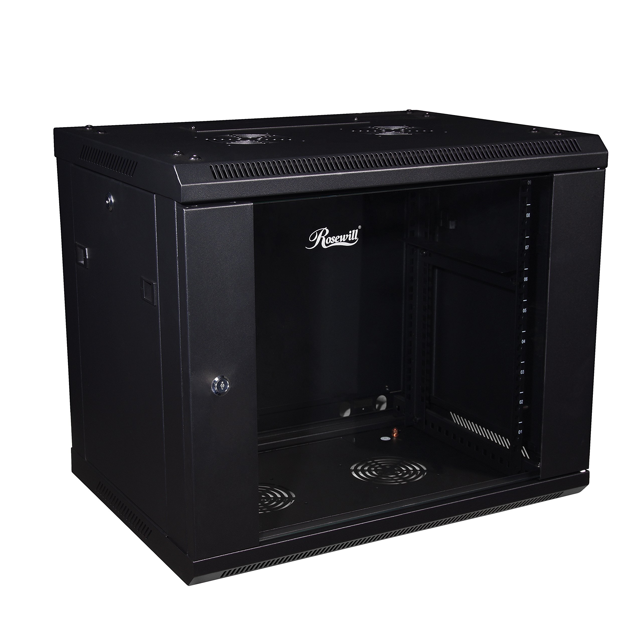 Professional 9U Wall mount Cabinet Enclosure 19-Inch Server Network Rack With Locking Glass Door 16-Inches Deep Black (RSWM-9U001)