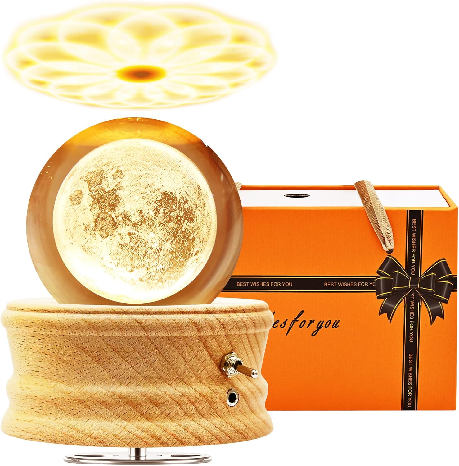 JOUALY 3D Crystal Ball Music Box, LED Floodlight Luxury Wooden Bedside Lamp, Best Gift for Children,Parents, Grandparents, Christmas/Mother's Day/Valentine's Day,Home Decor