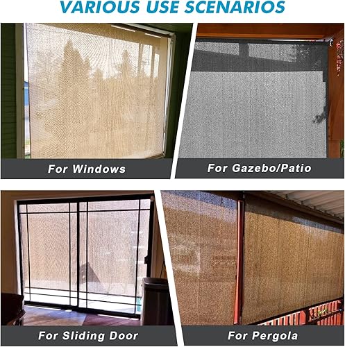Miniatura 8 de Artpuch - Persiana enrollable para exteriores de 6 pies de ancho x 8 pies de largo, persiana enrollable inalámbrica, color moca con operación de