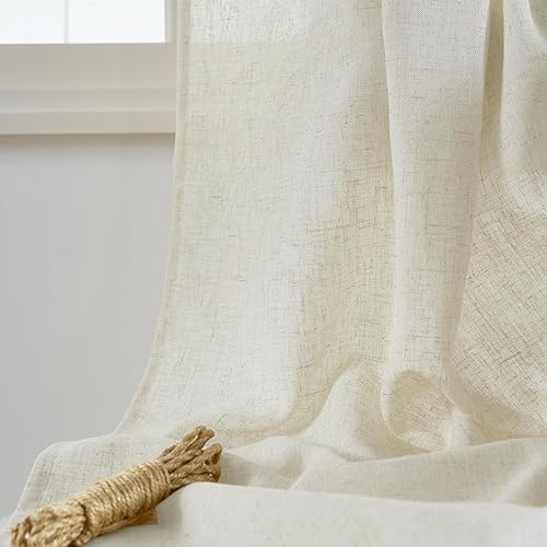 Miniatura 9 de StangH Cortinas de lino marfil de 90 pulgadas, pestaña trasera, aspecto brillante y aireado para puerta corredera, porche, paneles clásicos de