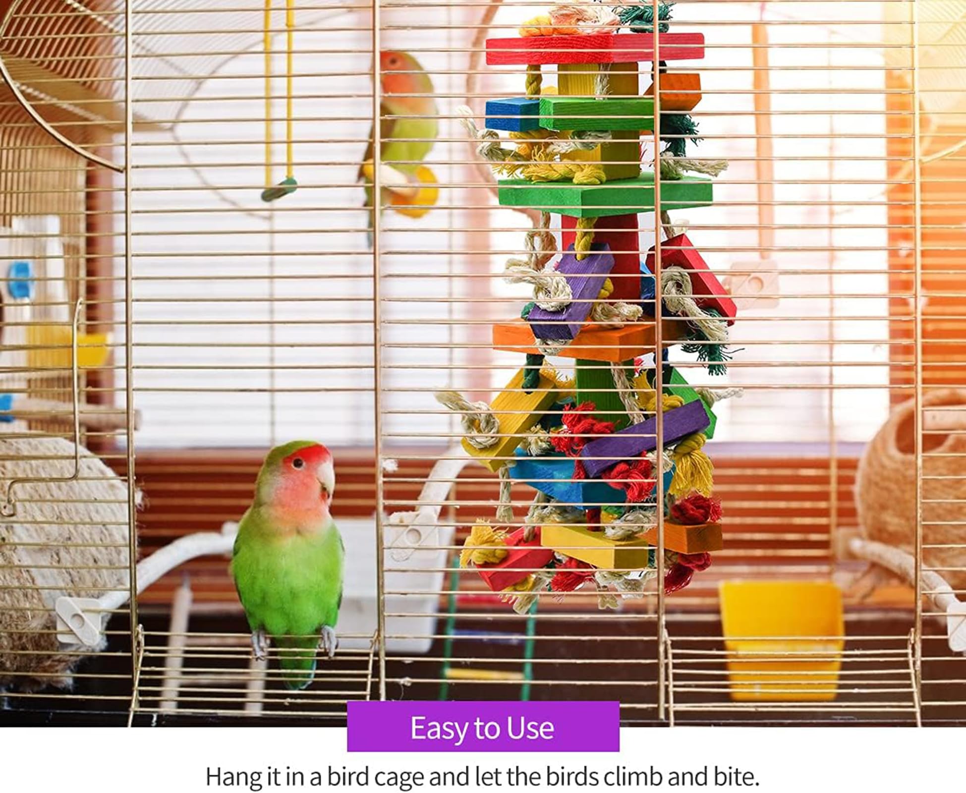 AQH Jouets pour Grands Oiseaux, Jouet Perroquet, pour Jouet Perruche en Bloc Bois Naturel pour perroquets Gris africains, aras, cacatoès, perroquets amazoniens et Autres perroquets de(Multicolor A)