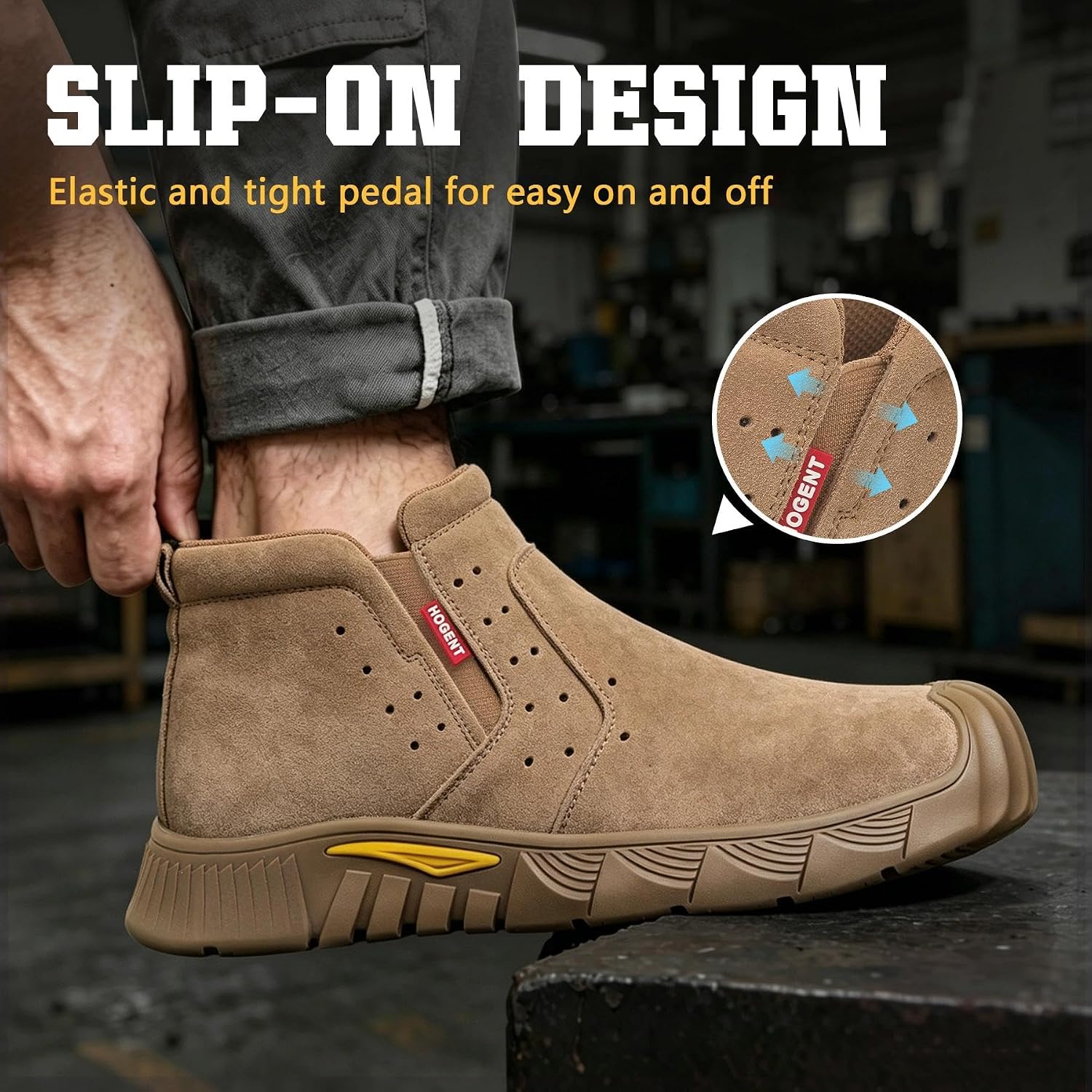 Hogent Welding Work Boots for Men Slip on Steel Toe Shoes for Men Soft Comfortable Safety Boots Mens Work Boots Indestructible Puncture Proof Construction Boots for Men Safety Toe Footwear for Welder