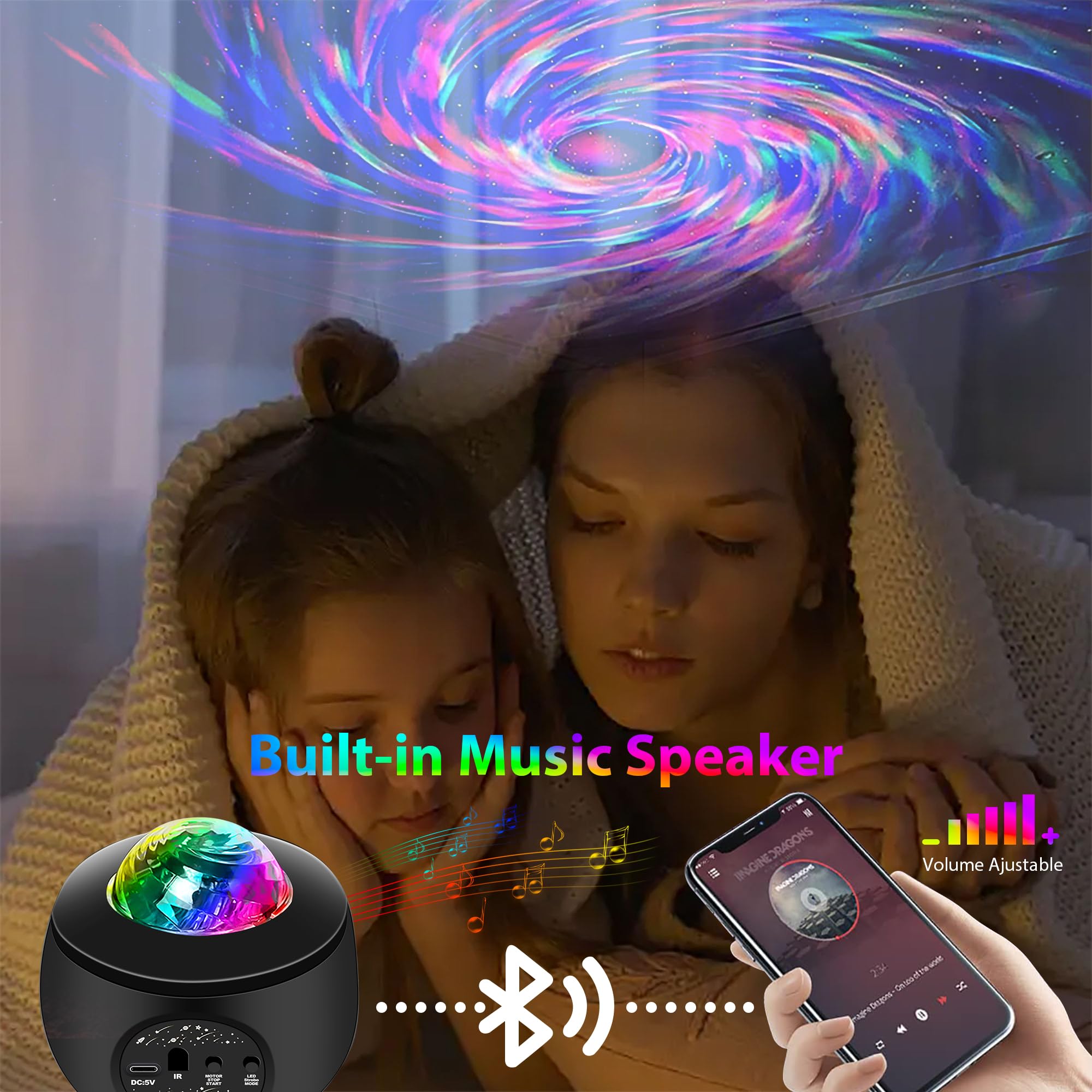 USB-betriebenes Mini-Galaxie-Nachtlicht, Soundaktiviertes LED-Partylicht, 3 m, USB, ideal für Weihnachten, Raves, Karaoke, Zuhause, Tanz, Clubs, Bar-Partys, Mattschwarz