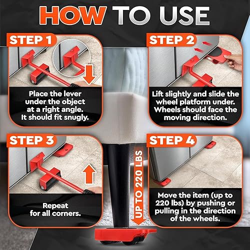 Miniatura 3 de Juego de deslizadores móviles para muebles – Herramienta elevadora de muebles de hasta 220 libras, herramienta Moover con diseño antiarañazos,