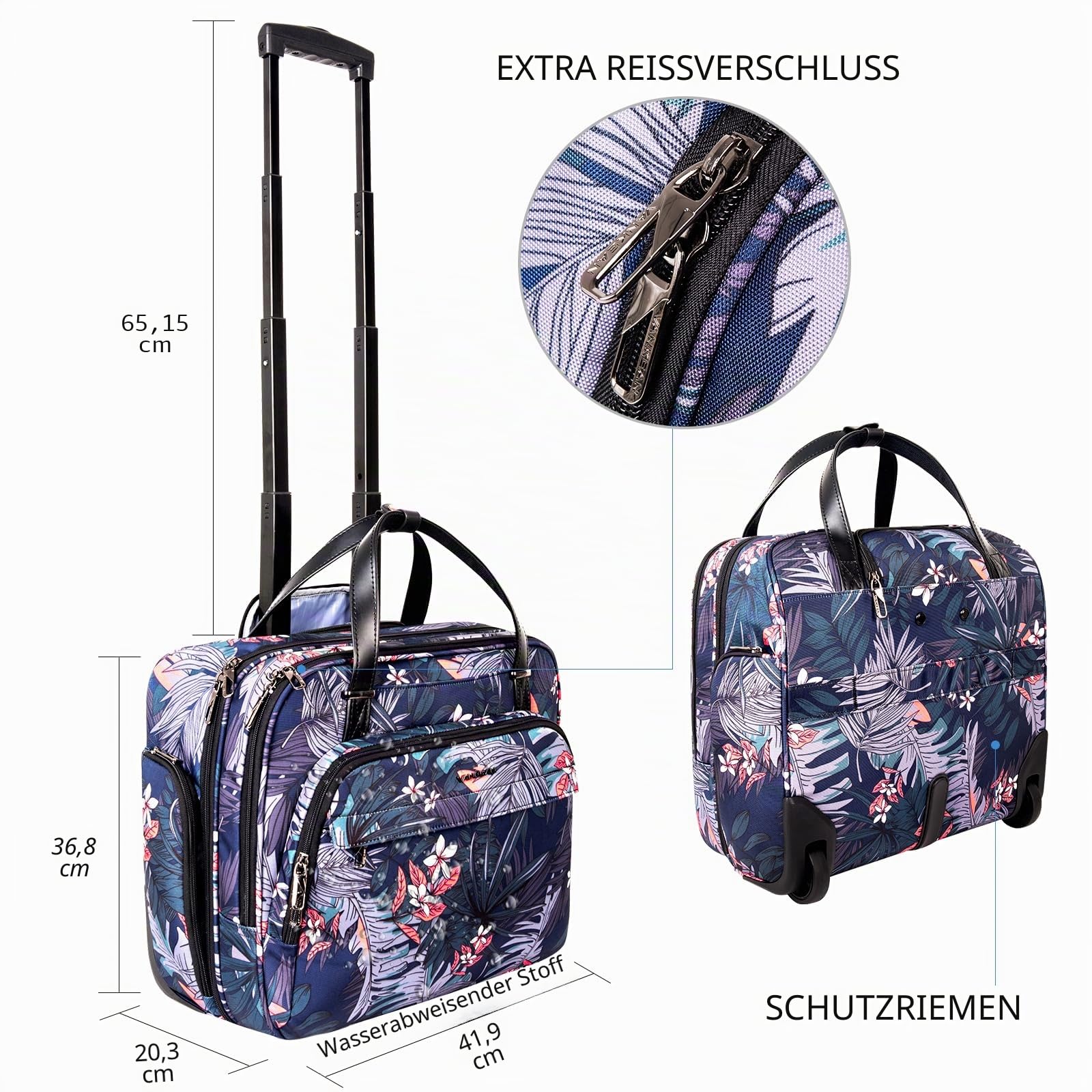 VANKEAN Laptoptasche mit Rollen, für Damen und Herren, Roll-Aktentasche für Laptops bis zu 39,6 cm (15,6 Zoll)