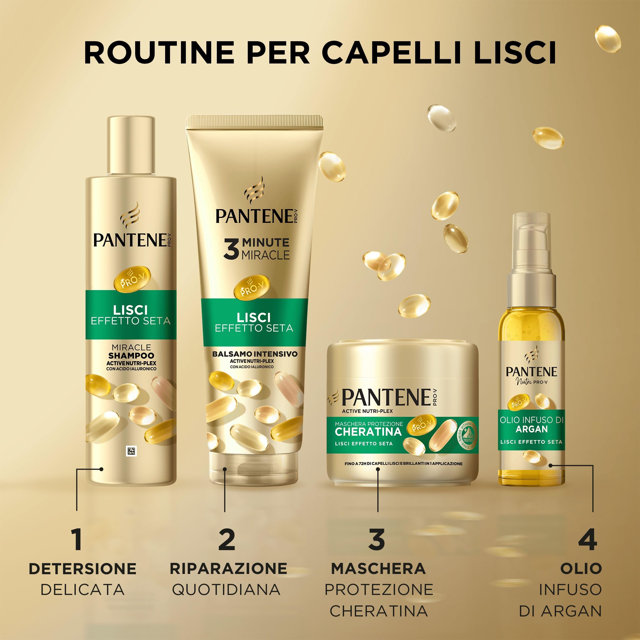 Pantene Shampoo Miracles Lisci Effetto Seta Per Capelli Crespi, 250ml+ Balsamo 200ml+ Maschera 300ml