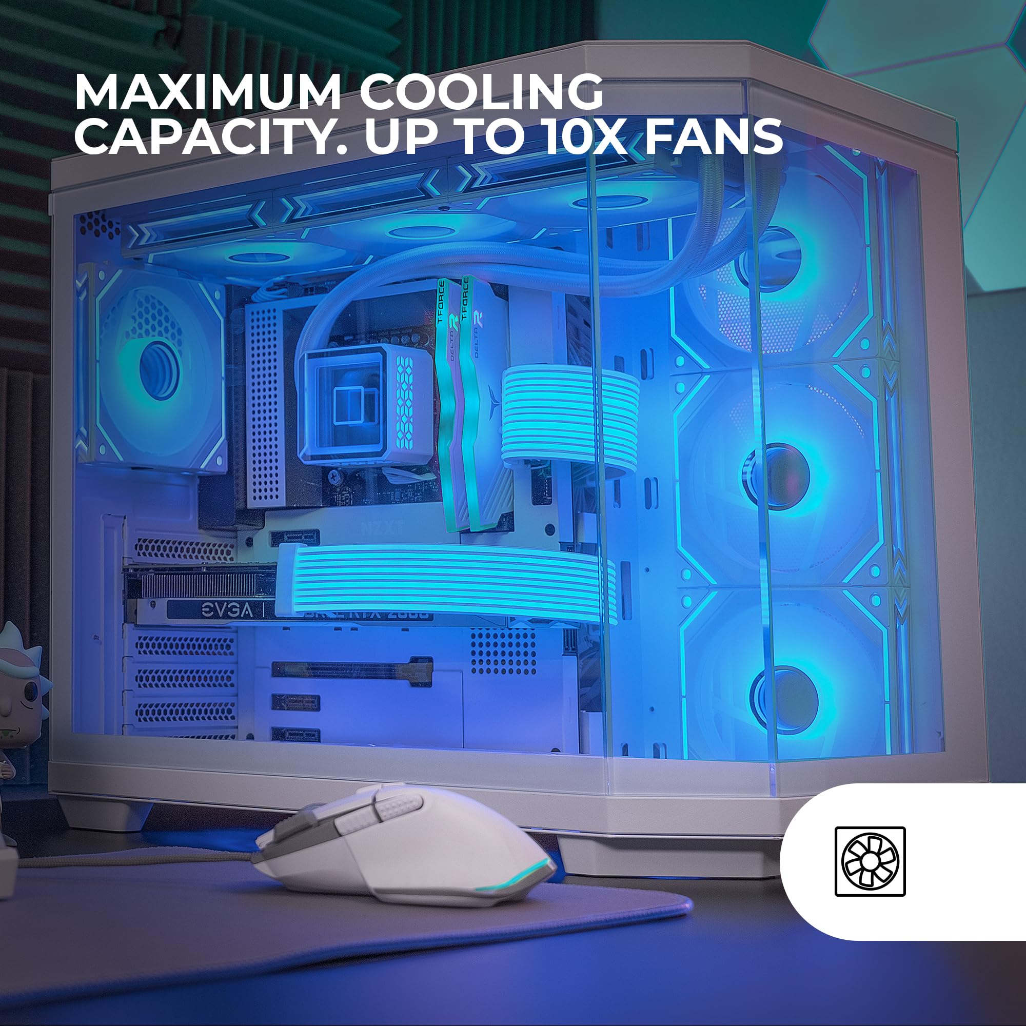 Mars Gaming MC-3TCORE, Boîtier Gaming Custom ATX, Triple Verre Trempé Amovible, Double Caméra, Semi-Tour Compatible avec Cartes-mères à Connecteurs Inversés, Support Refroidissement Liquide, Blanc - 5