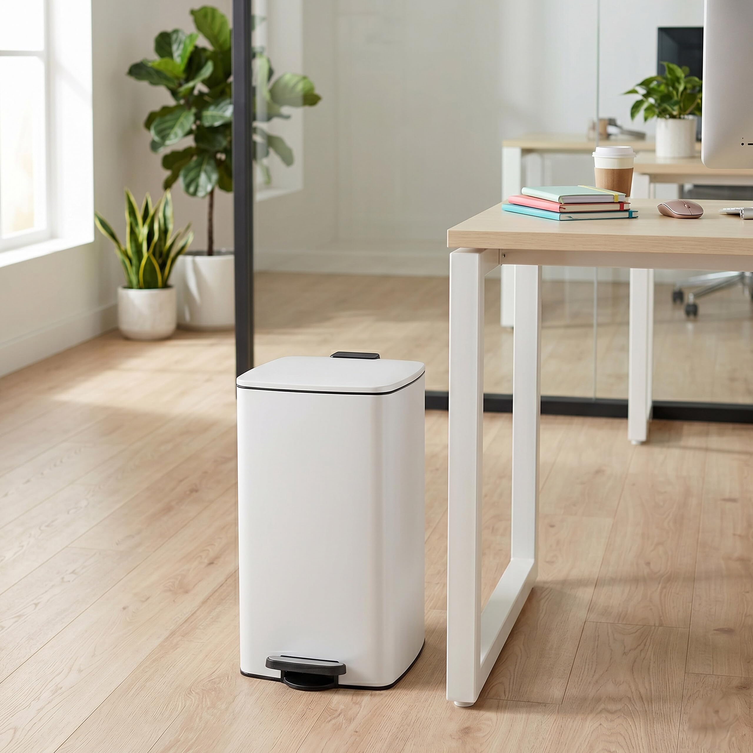 Relaxdays cubo basura cocina, 30 L, cierre amortiguado, blanco | Cubo interior extraíble, acabado mate, pedal cuadrado