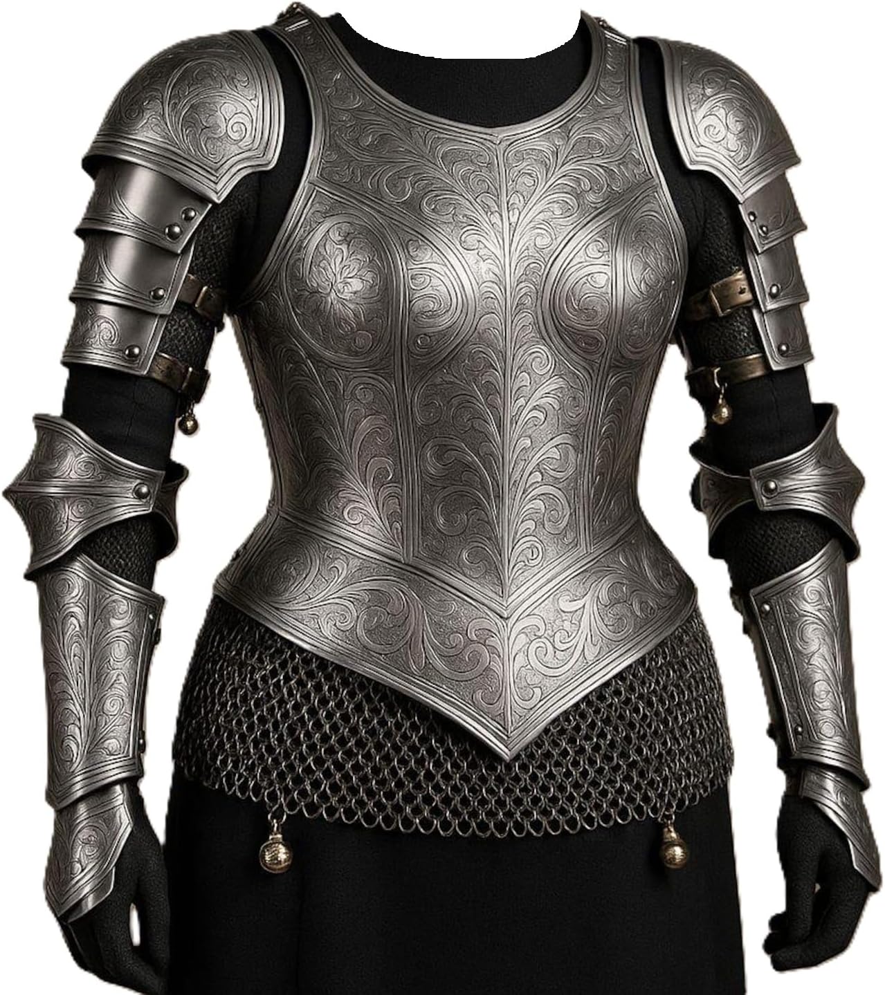 Lady Armor Breastplate with Complete Arm Set- Hand-Etched Steel Breastplate & Articulated Arm Armor Exquisite Engraved Full Cuirass & Bracers Set for Cosplay, LARP, and Renaissance Fairs