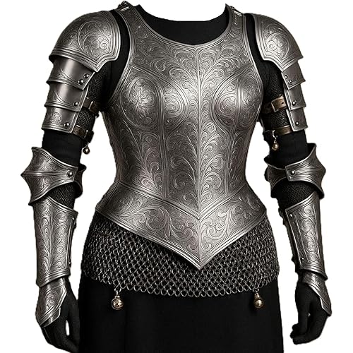 Lady Armor Breastplate with Complete Arm Set- Hand-Etched Steel Breastplate & Articulated Arm Armor Exquisite Engraved Full Cuirass & Bracers Set for Cosplay, LARP, and Renaissance Fairs