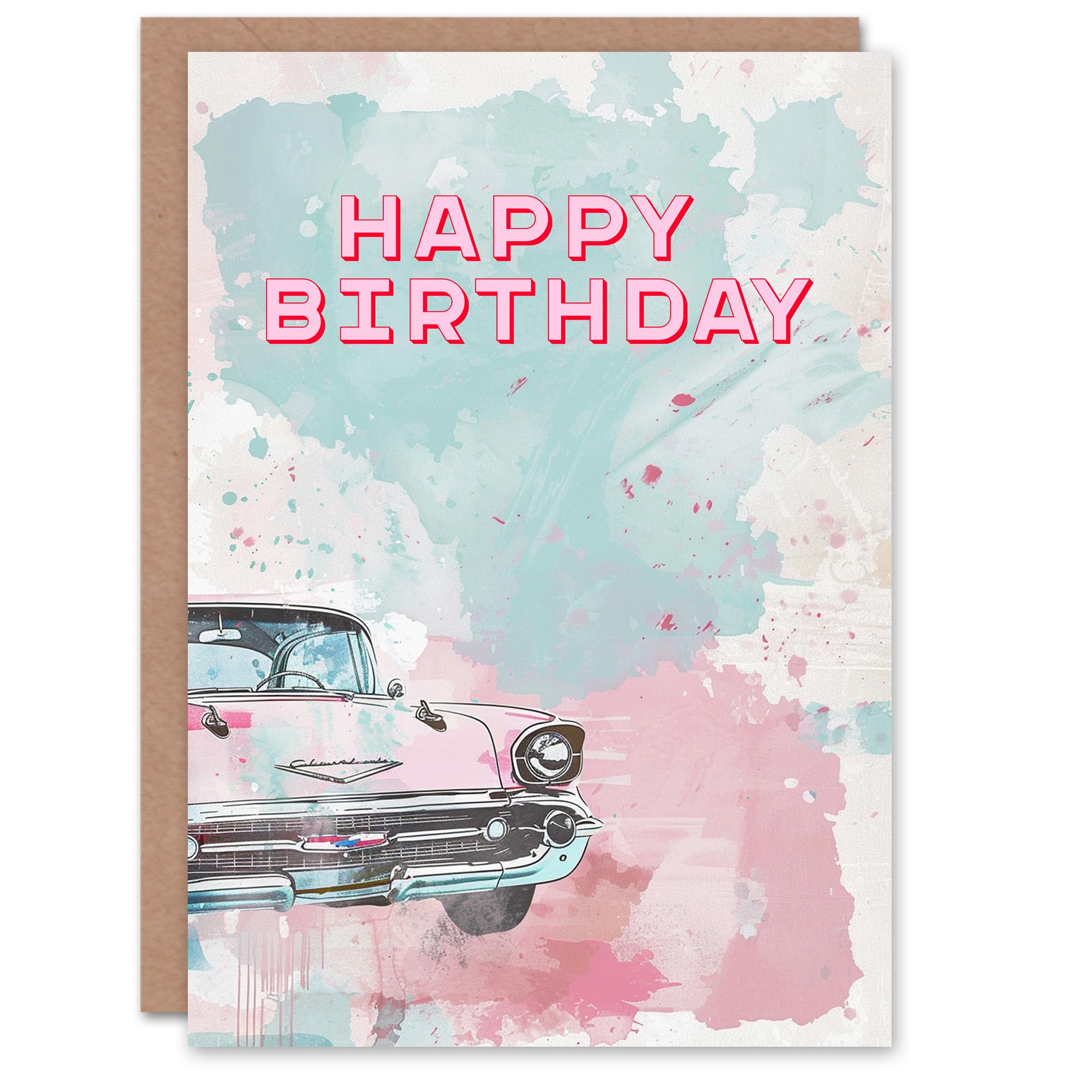 Artery8 Vintage Car Lover Pastel Colour Watercolour For Him Man Birthday Card