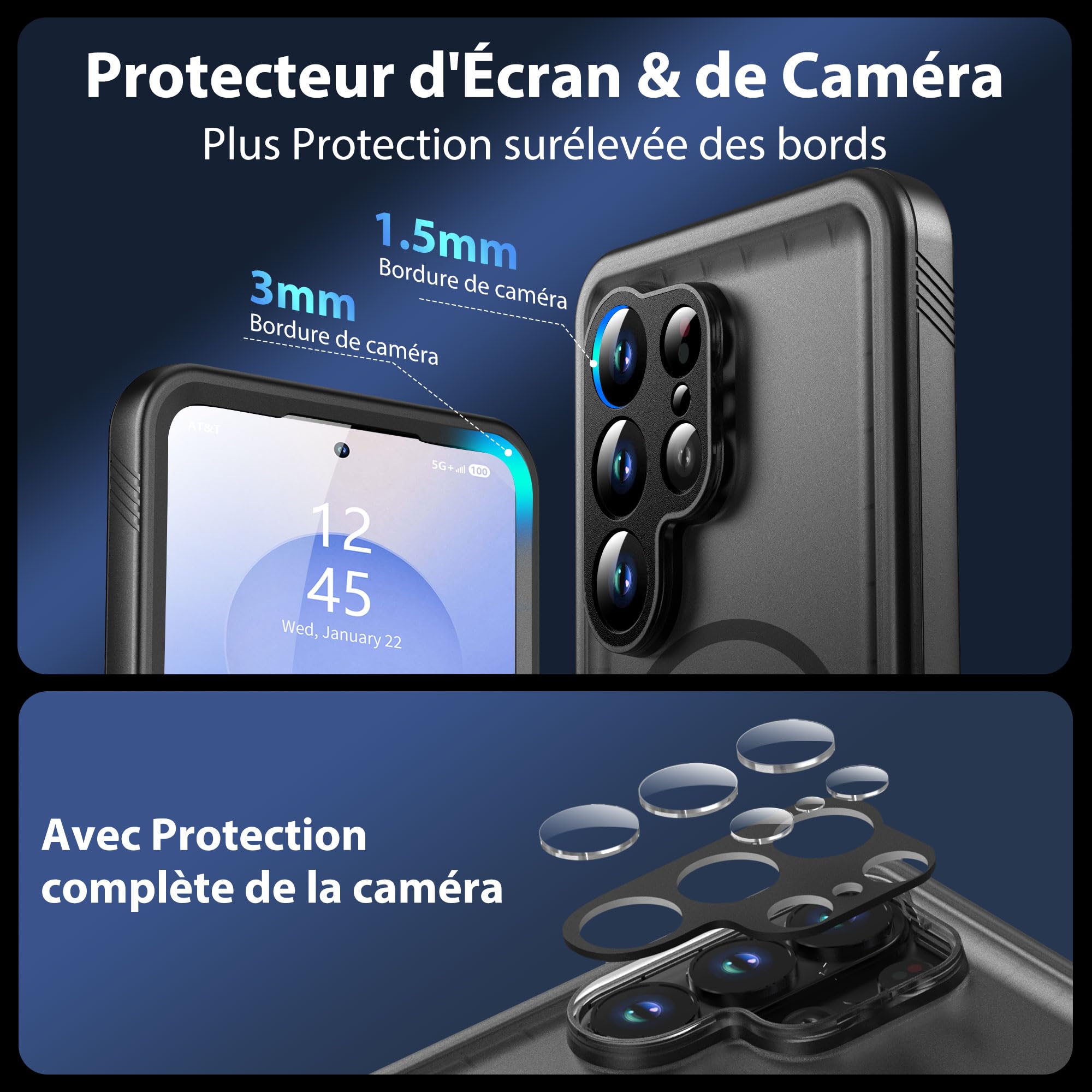SPORTLINK Coque pour Samsung Galaxy S26 Ultra magnétique Compatible MagSafe, étanche IP68, Protection Antichoc Militaire 360° intégrale, Anti-poussière, écran et caméra intégrés, avec Cordon – Noir