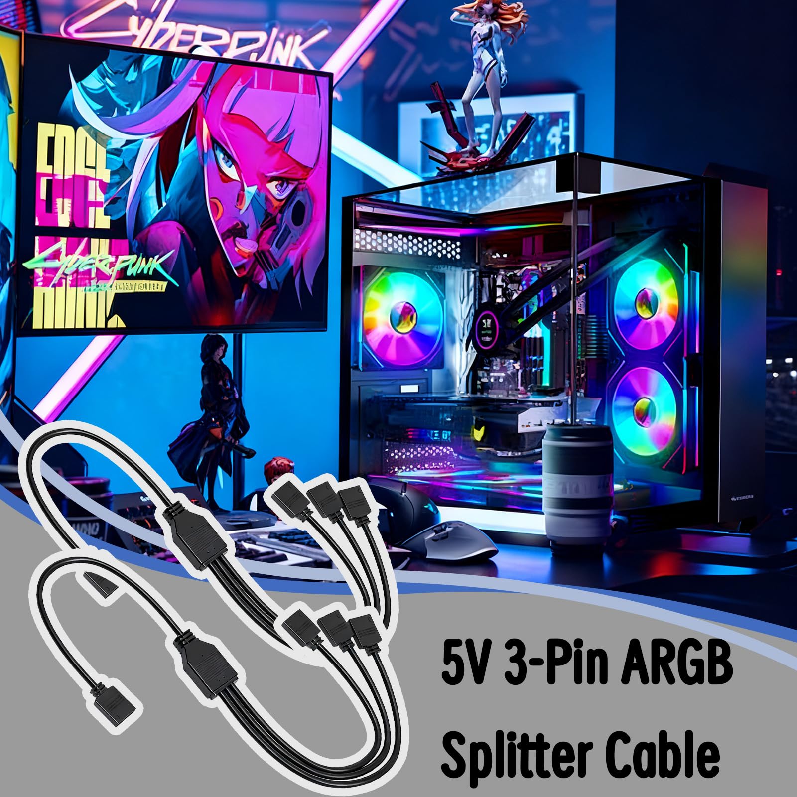 2 Piezas 30cm Splitter 3 pines ARGB, Divisor ARGB 5V, Cable Divisor ARGB 1 a 3, Cable para Ventiladores y Refrigeradores de CPU, Instalación Flexible y Duradera, Compatible Placas Base 5V