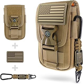 WYNEX Tactical Molle Phone Pouch with Compass Buckle, Tactical Phone Holster Molle Cell Phone Pouch Universal Belt Waist Bag for IP 13/12/11 Max / S22/S21 with US Patch & Paracord Keyring Clip