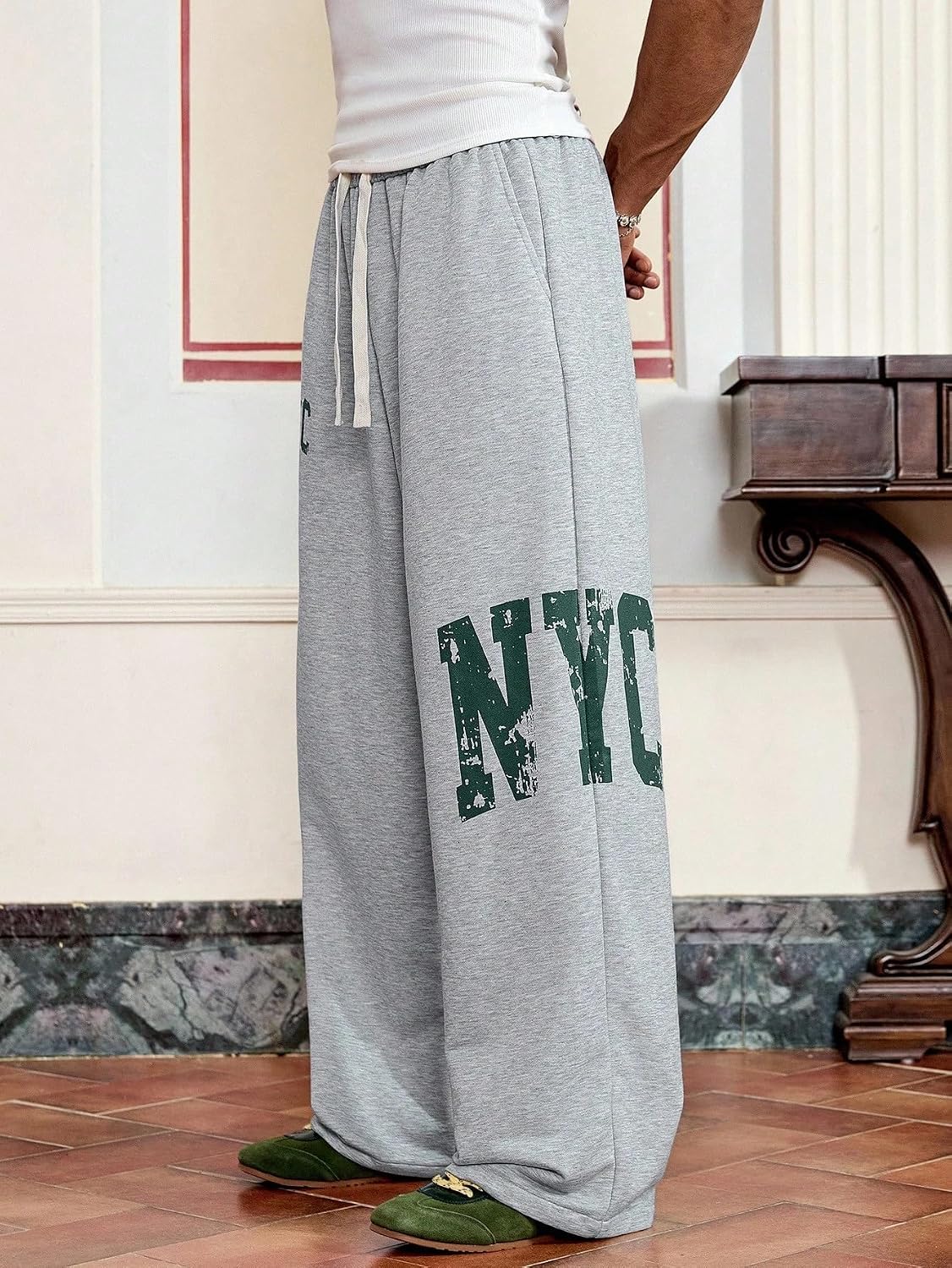 ZAFUL Men's Baggy Casual Pants Letter Graphic Sweapants Drawstring Lounge Straight Leg Track Pants with Pockets(6-Grey, XL)