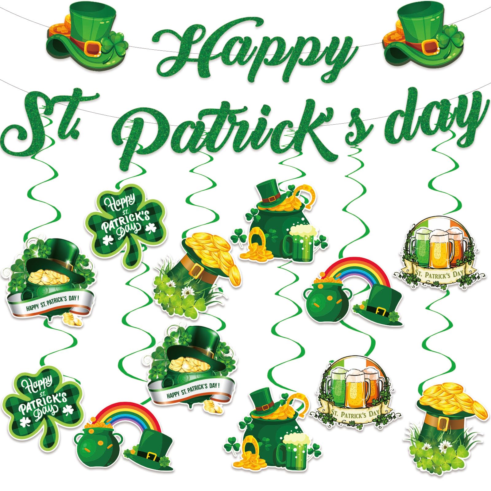 Photo 1 of x2 St Patricks Day Decorations include 2 Pcs St. Patrick's Day Banner and St. Patrick's Day Hanging Decorations St. Patrick's Day Decorations for Home