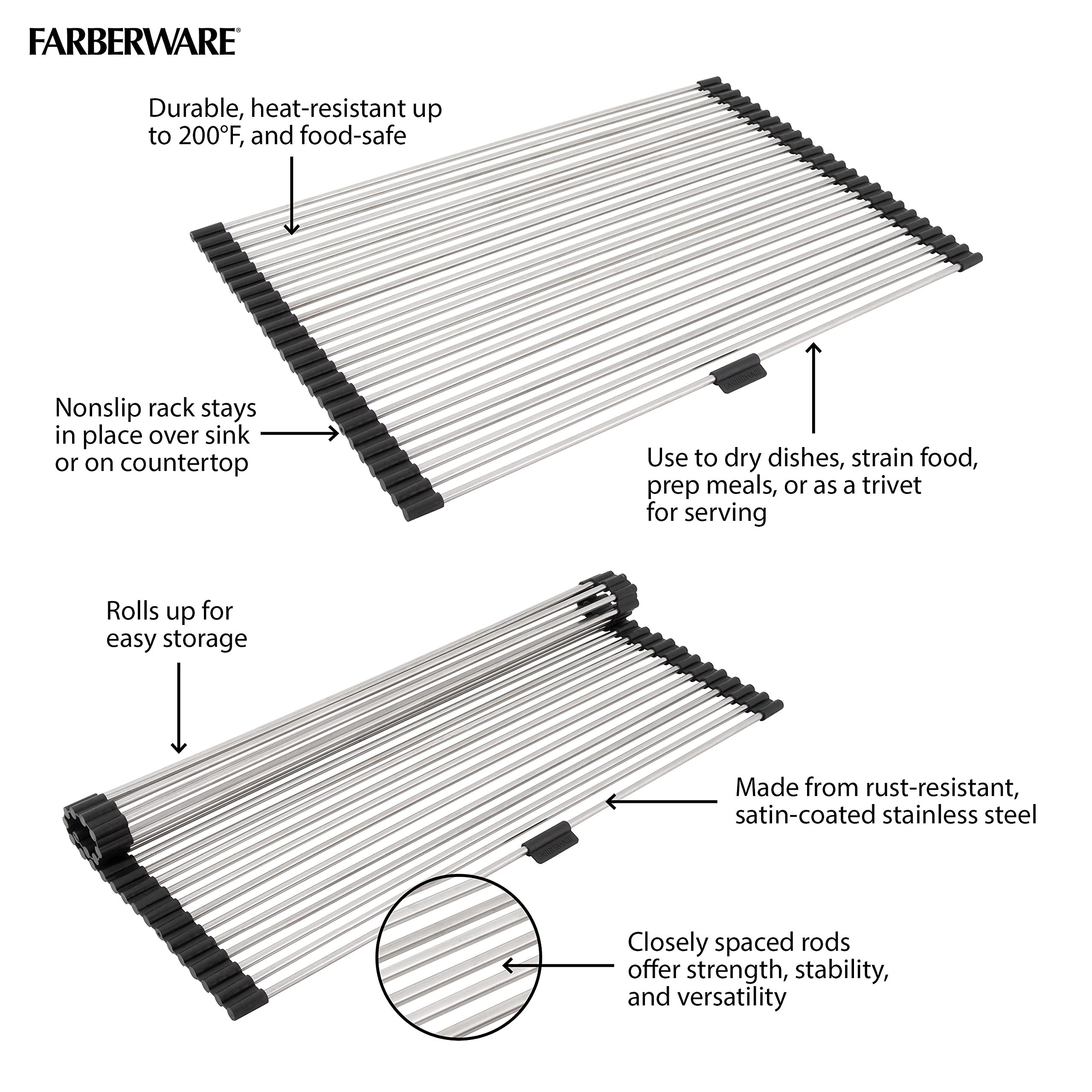 Farberware 5208598 - Scolapiatti grande, in acciaio INOX