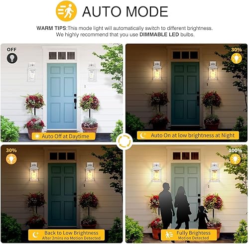 Miniatura 3 de VIANIS Paquete de 2 faroles de pared para exteriores con sensor de movimiento, iluminación blanca del atardecer al amanecer, montaje de pared,