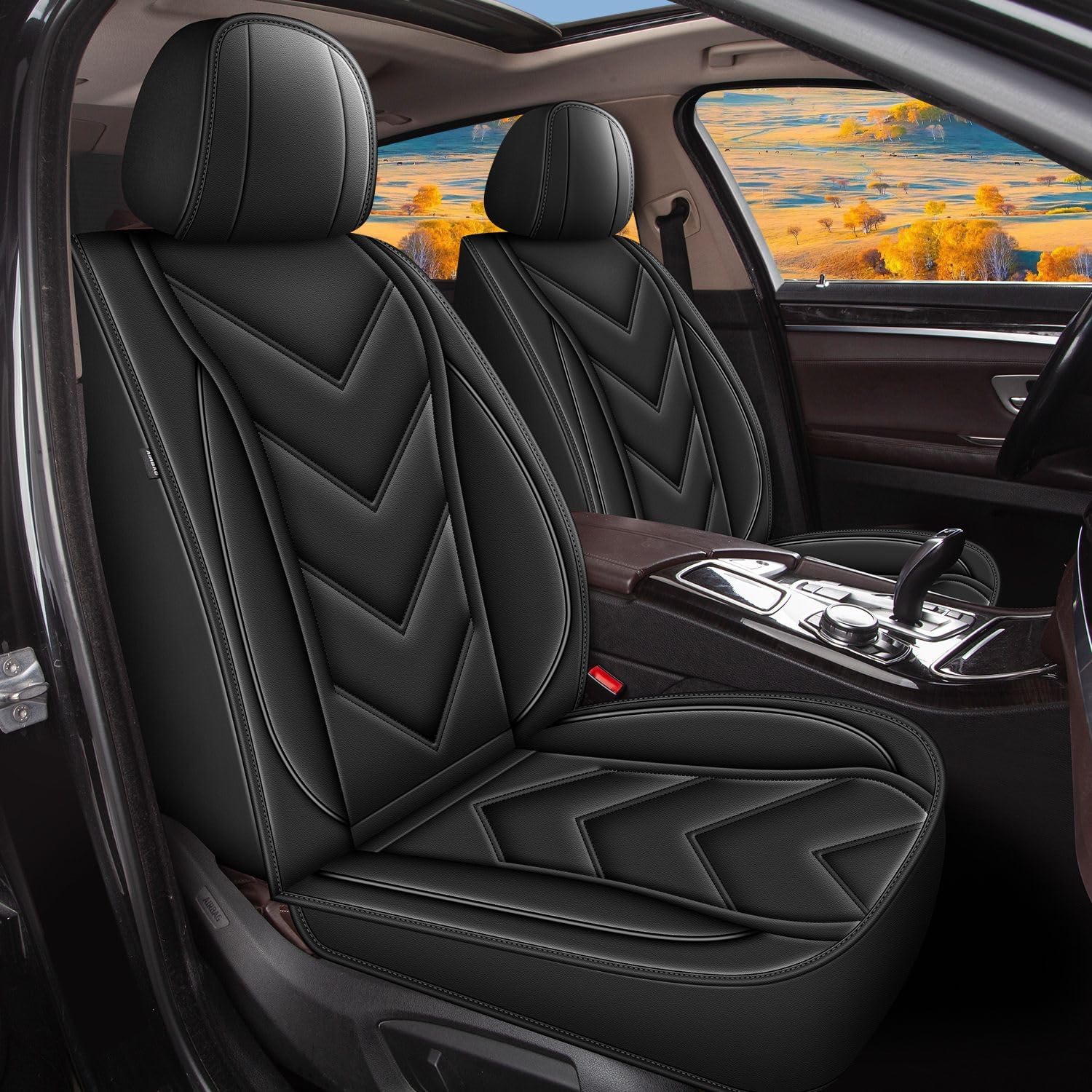 Front Seat Covers Fit for Dodge Grand Caravan 2008-2020 Leather Car Seat Covers Waterproof Seat Cushion Protector Compatible with Airbag(2 Front Seats,Black)