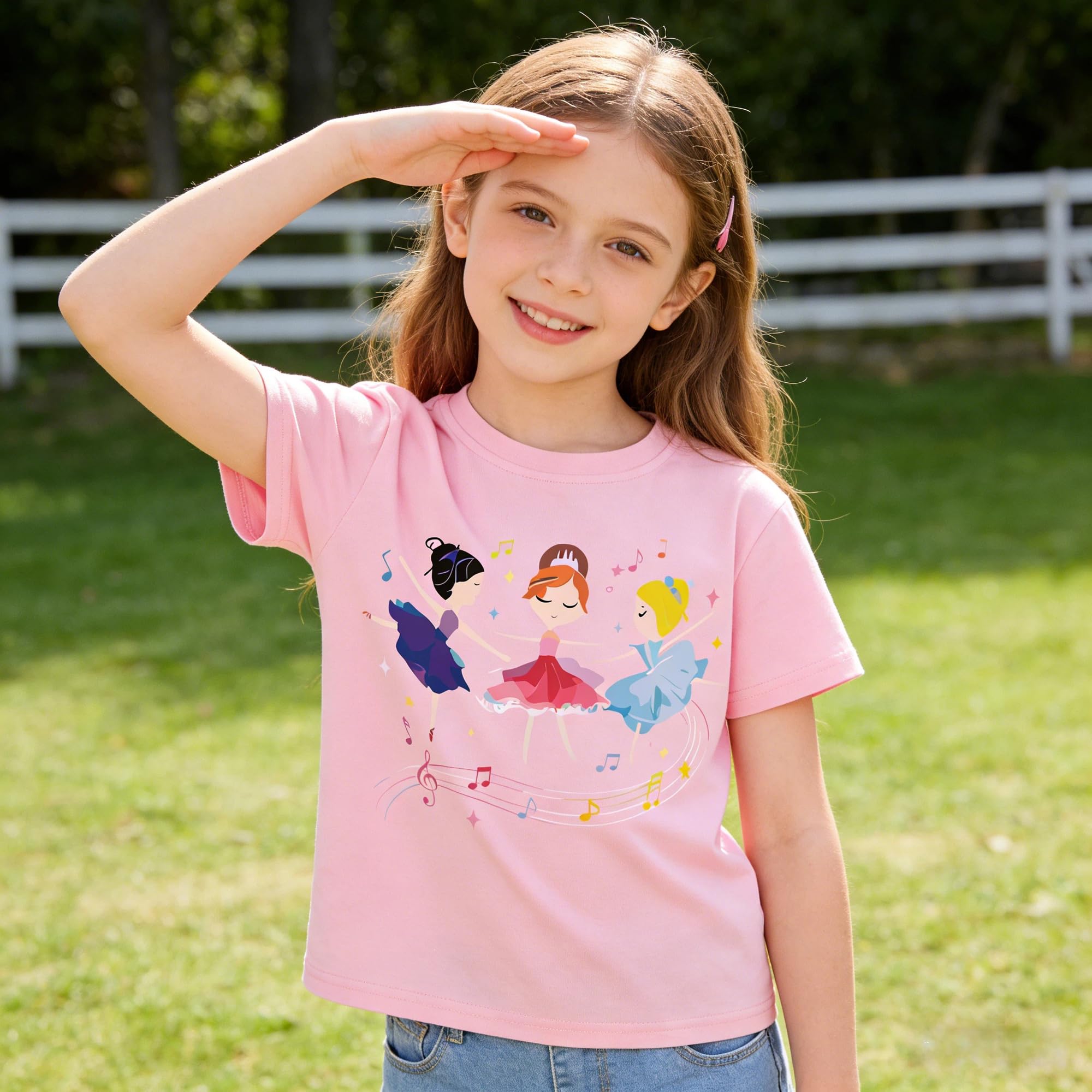 Camisetas de Manga Corta Niñas, Camiseta Algodon para Niña de Verano, Cuello Redondo T-Shirts Moda Informal Tops para Niños 3-8 Años