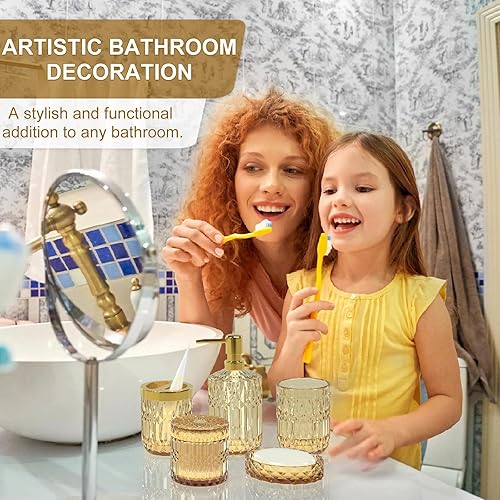Miniatura 3 de Juego de accesorios de baño de cristal, vaso, tarros de hisopos de algodón, jabonera, dispensador de jabón y soporte para cepillos de dientes, 5