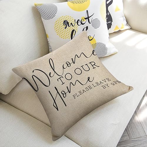 Miniatura 5 de Funda de almohada de 18 x 18 pulgadas con texto en inglés "Welcome to Our Home Please Leave by 9 Pm, funda de almohada decorativa para exteriores,