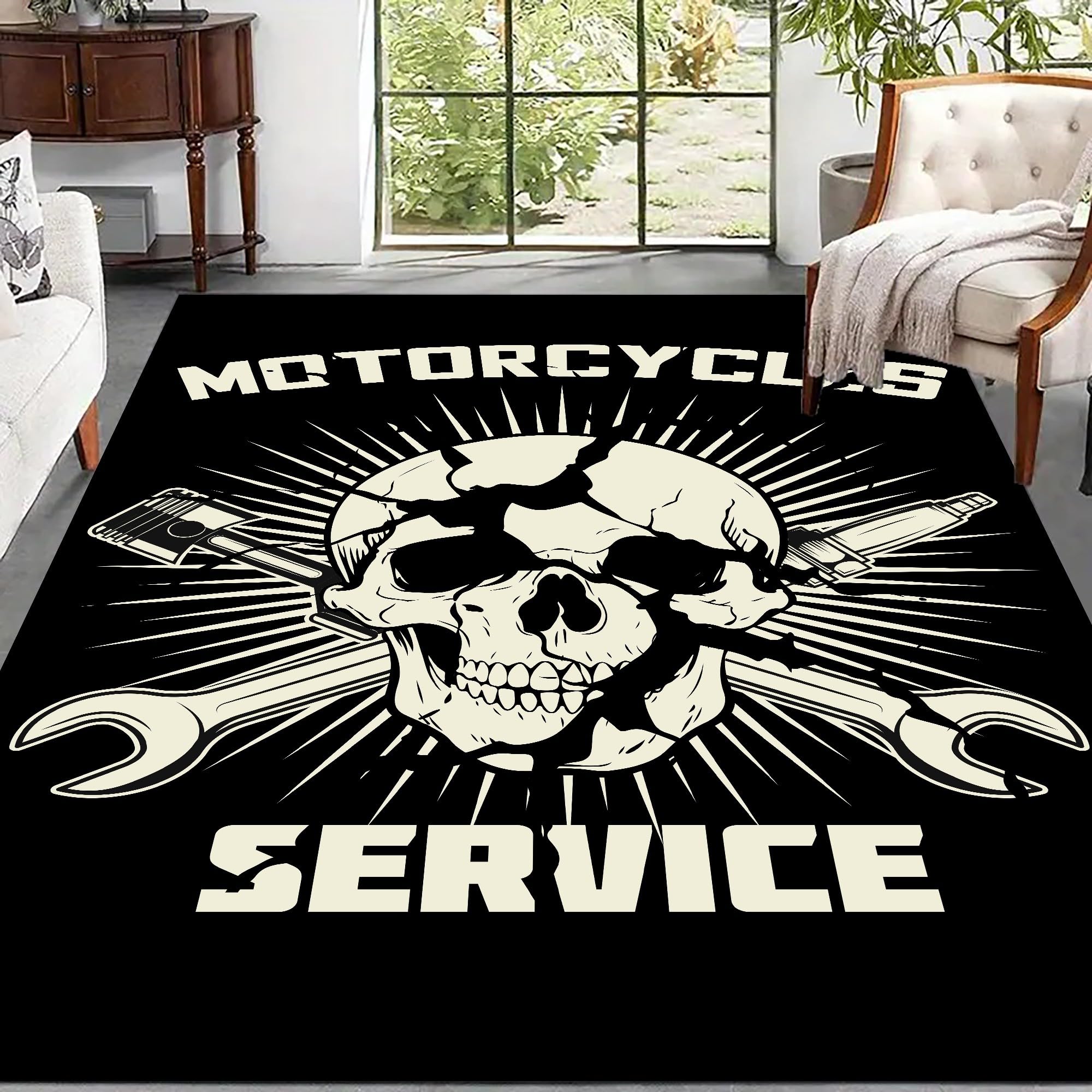 Gothic Skull Area Rug 5x8ft Vintage Black and White Snake Flowers Halloween Rug Fun Carpet Cool Rugs Horror Floor Mat Doormat Goth Room Decor for Hallway Living Room Bedroom Bedside: Skull 6 3x4ft